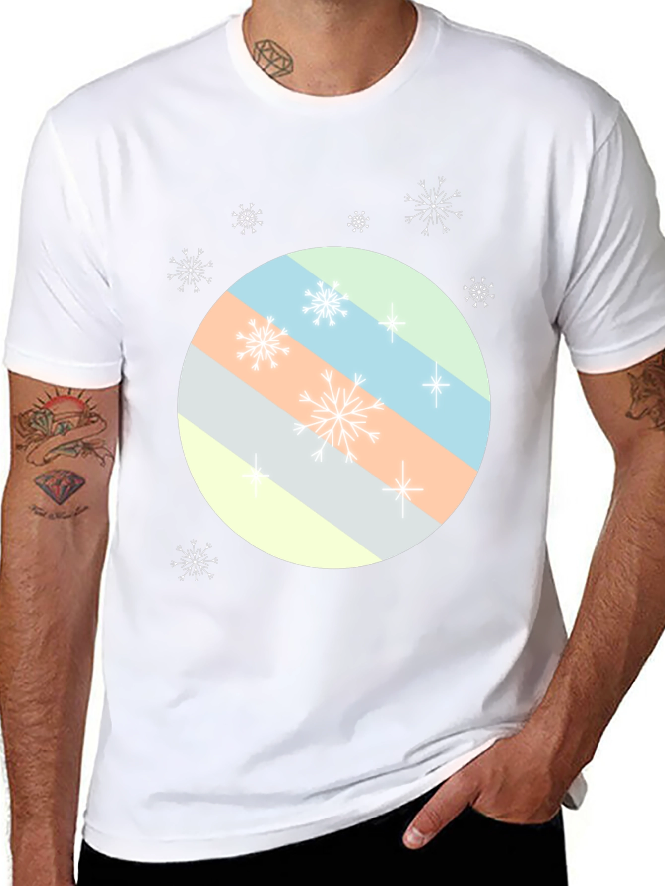 Striped Circle Snowflake Tee - Modern Holiday Style