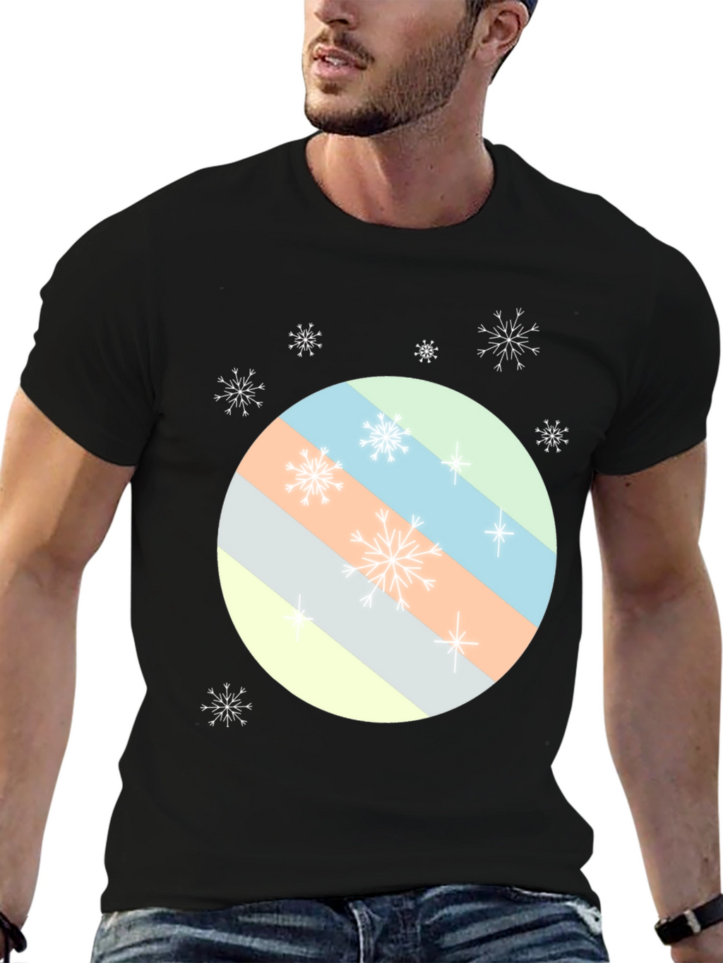 Striped Circle Snowflake Tee - Modern Holiday Style