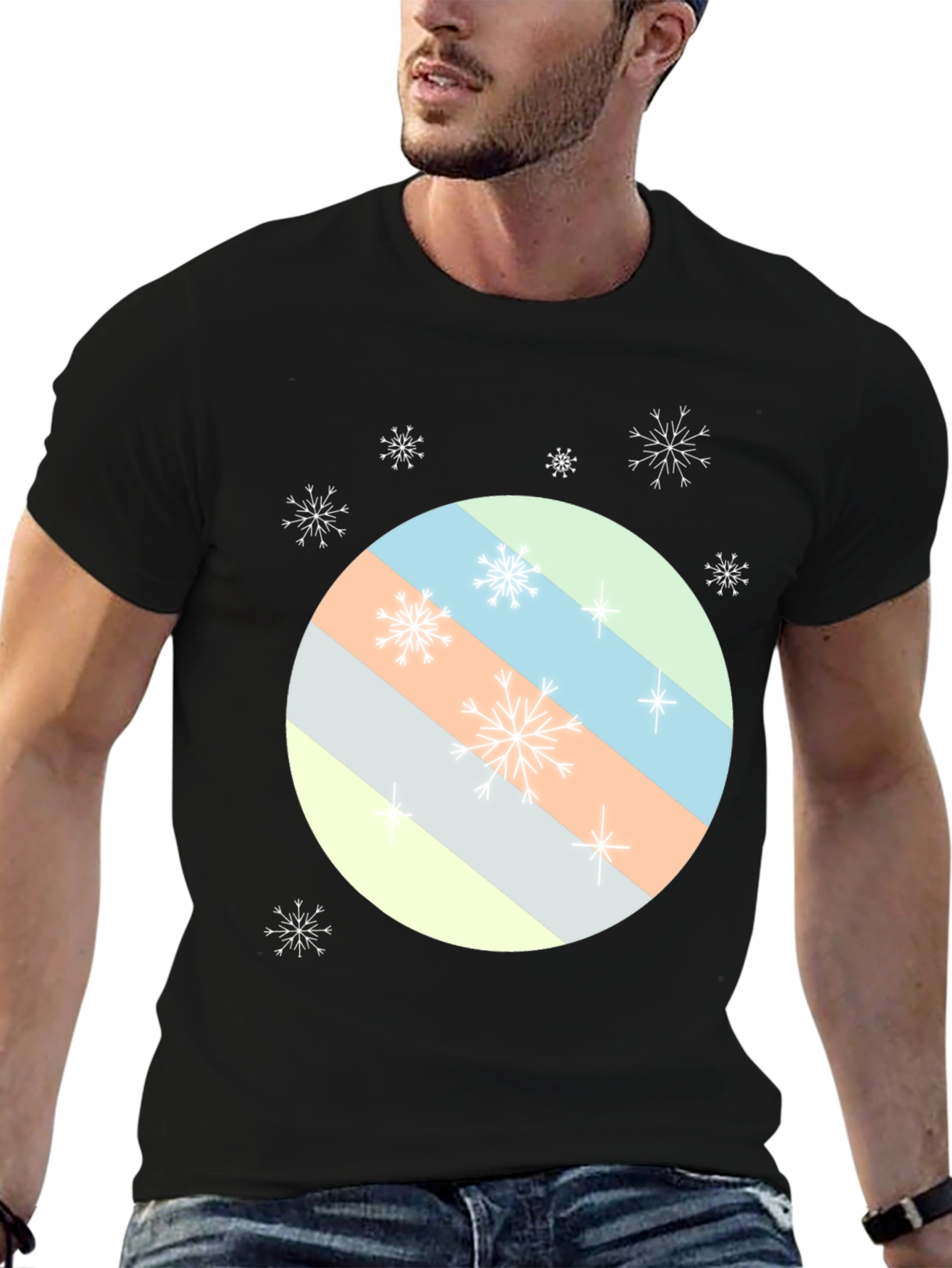 Striped Circle Snowflake Tee - Modern Holiday Style
