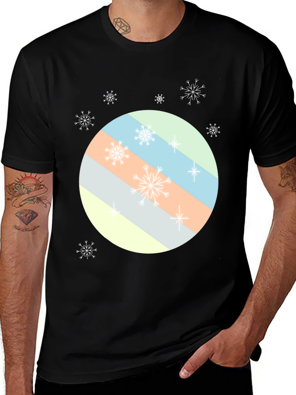 Striped Circle Snowflake Tee - Modern Holiday Style