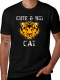 Cute & Big Cat Graphic Black T-Shirt