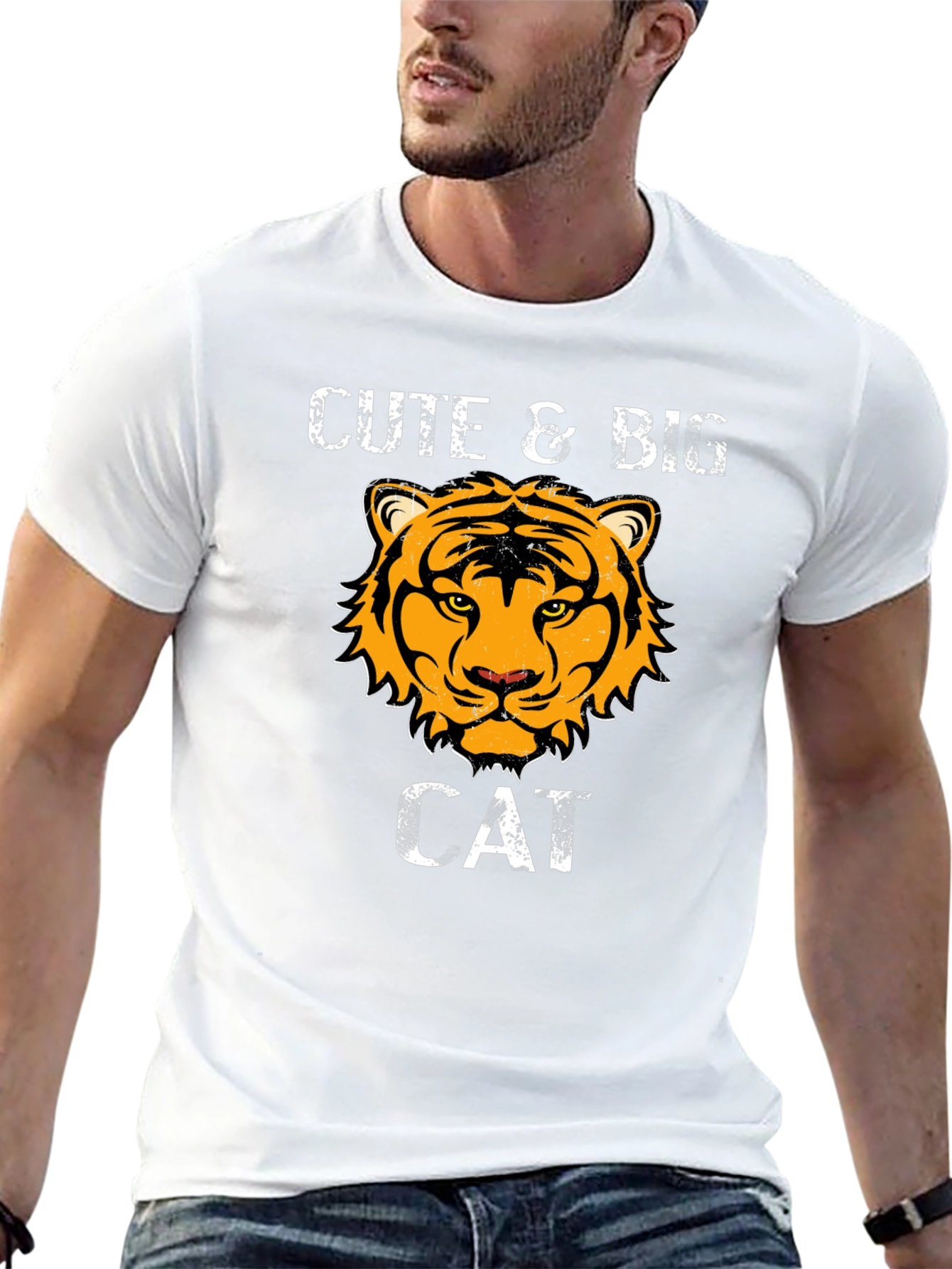 Cute & Big Cat Graphic Black T-Shirt