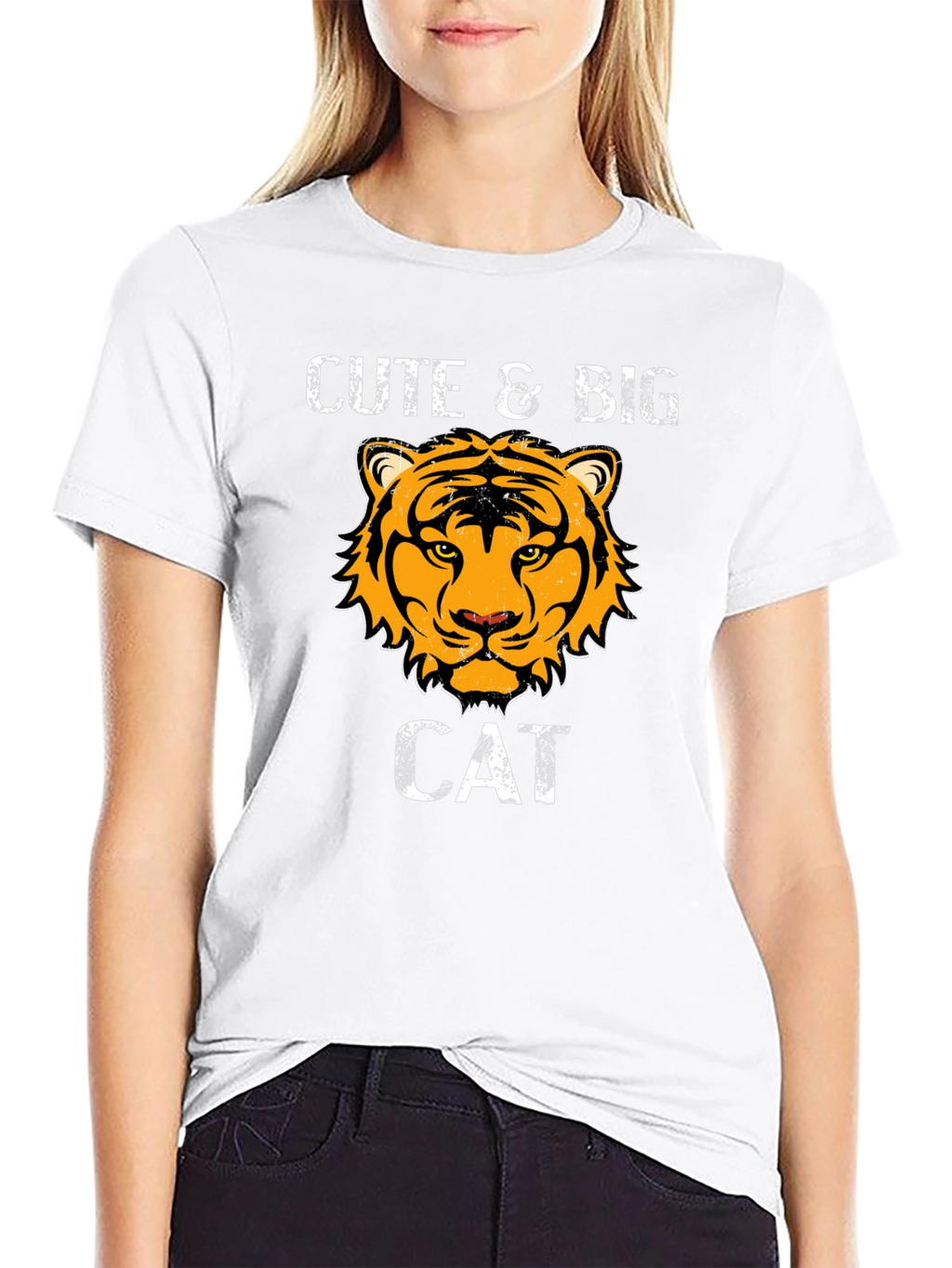 Cute & Big Cat Graphic Black T-Shirt