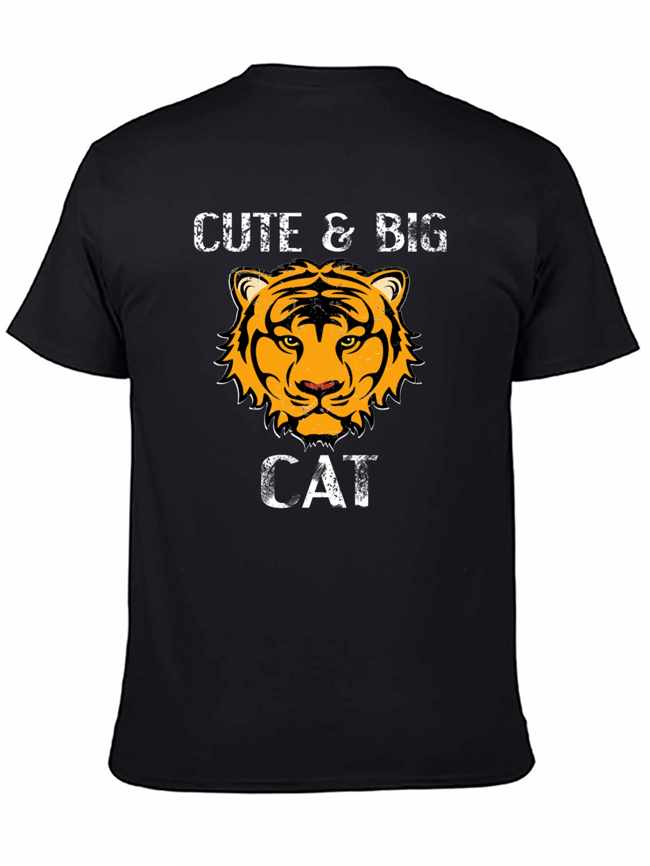 Cute & Big Cat Graphic Black T-Shirt