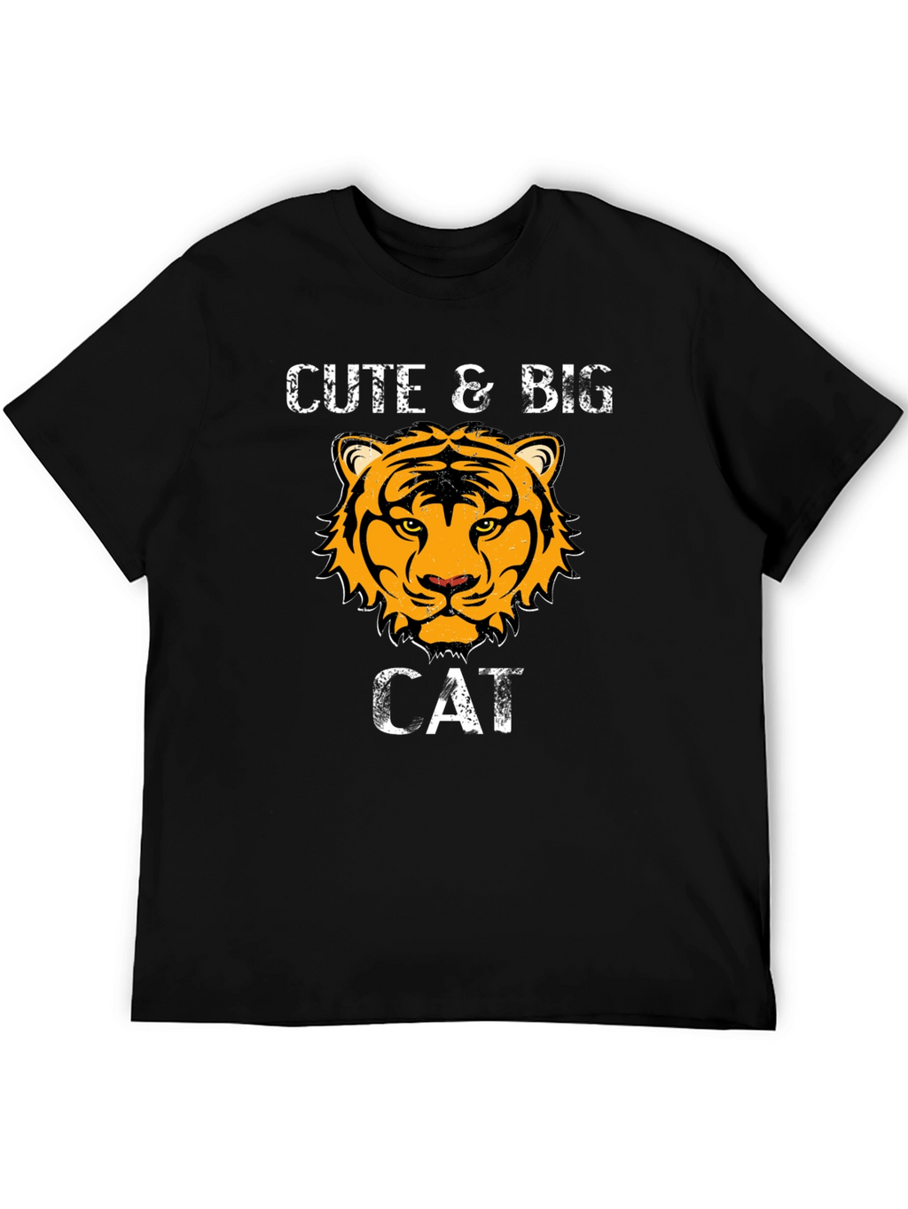 Cute & Big Cat Graphic Black T-Shirt