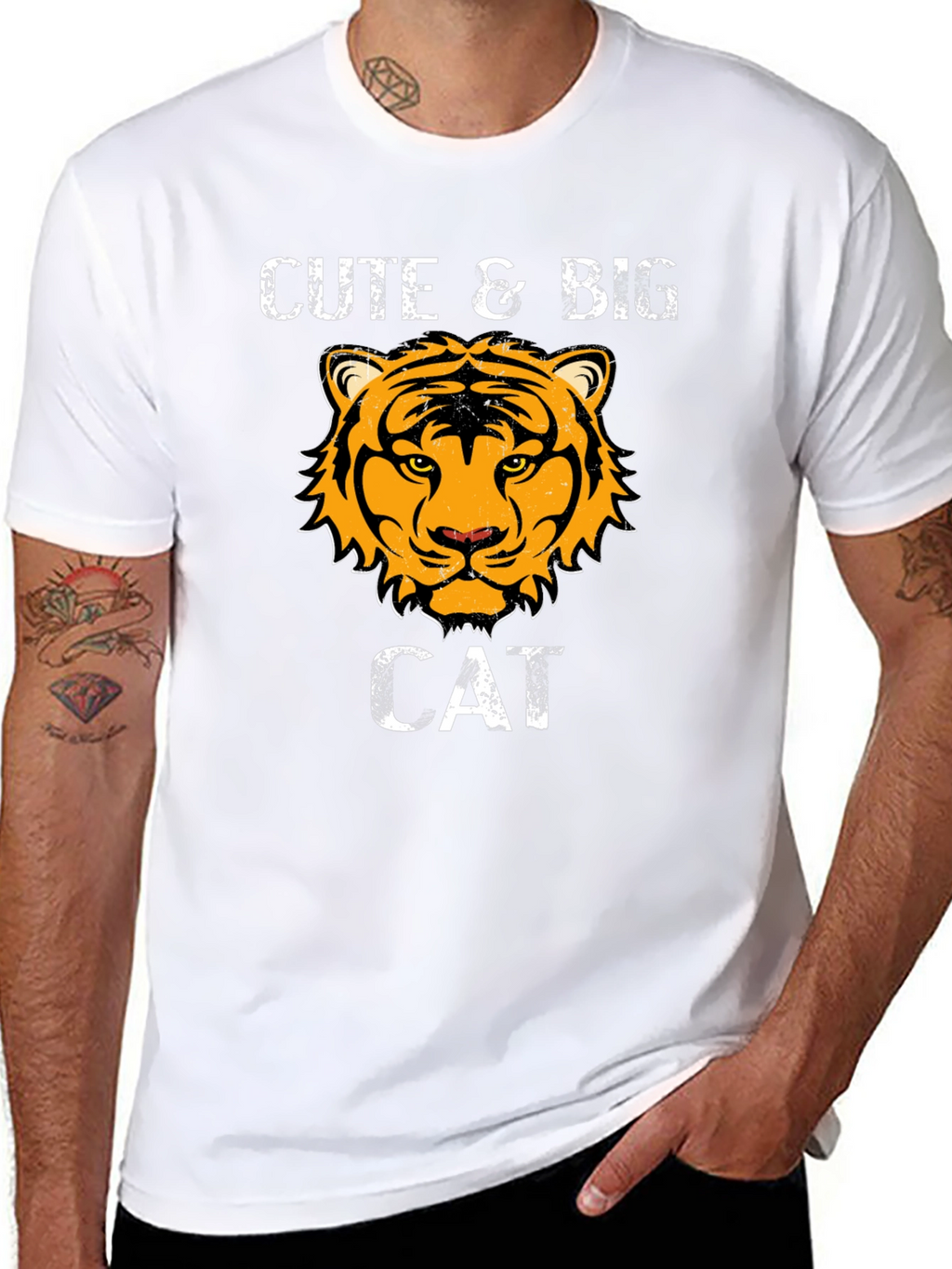 Cute & Big Cat Graphic Black T-Shirt