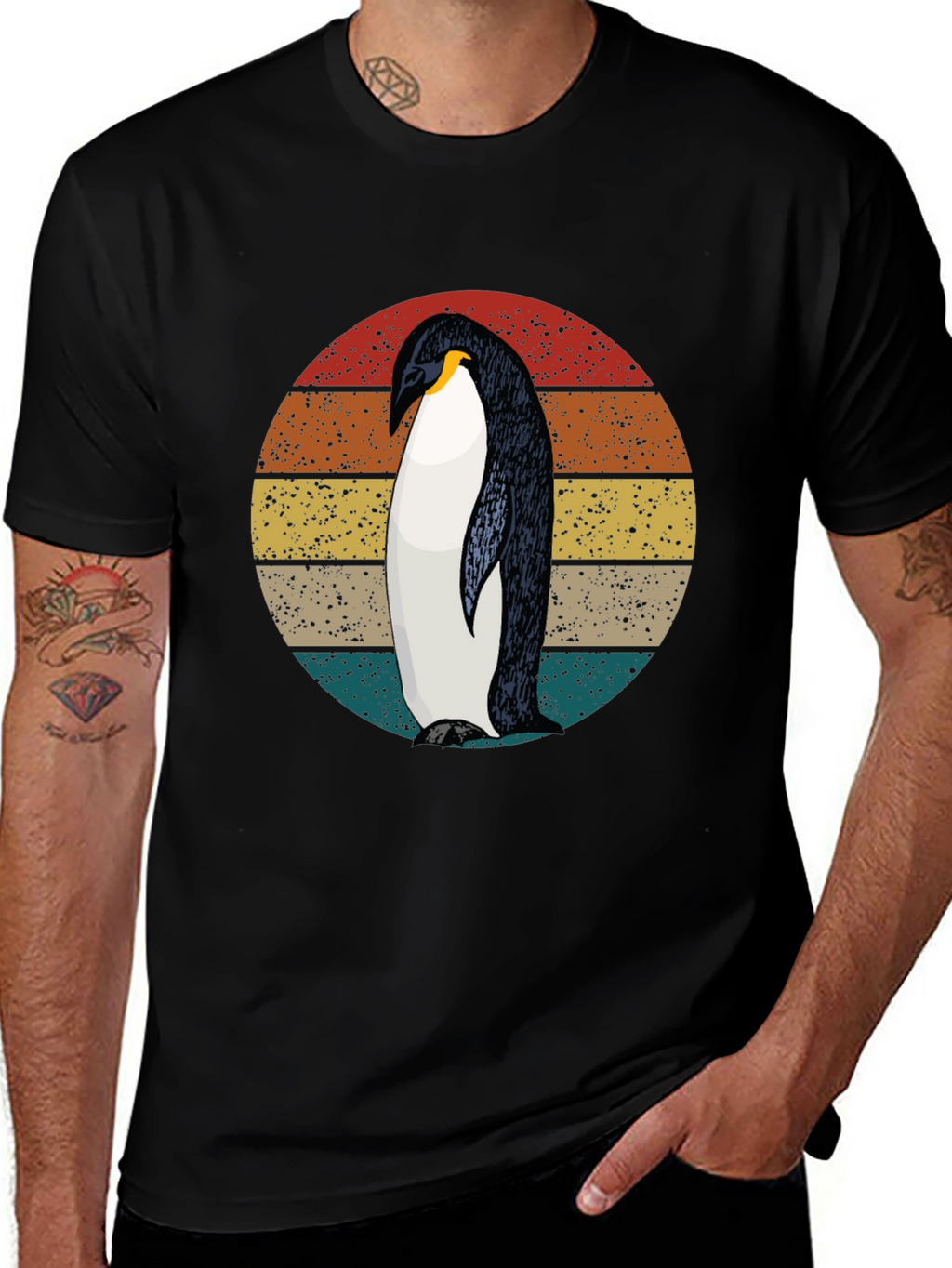Retro Penguin Graphic Tee - Cool Black T-Shirt