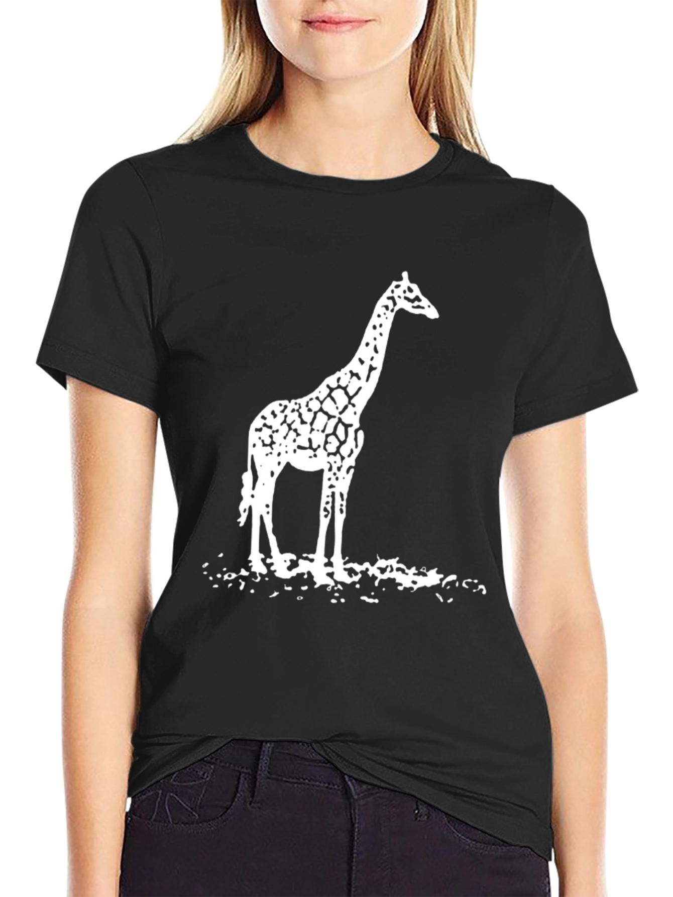 Mens Giraffe Graphic T-Shirt - Black Cotton Tee