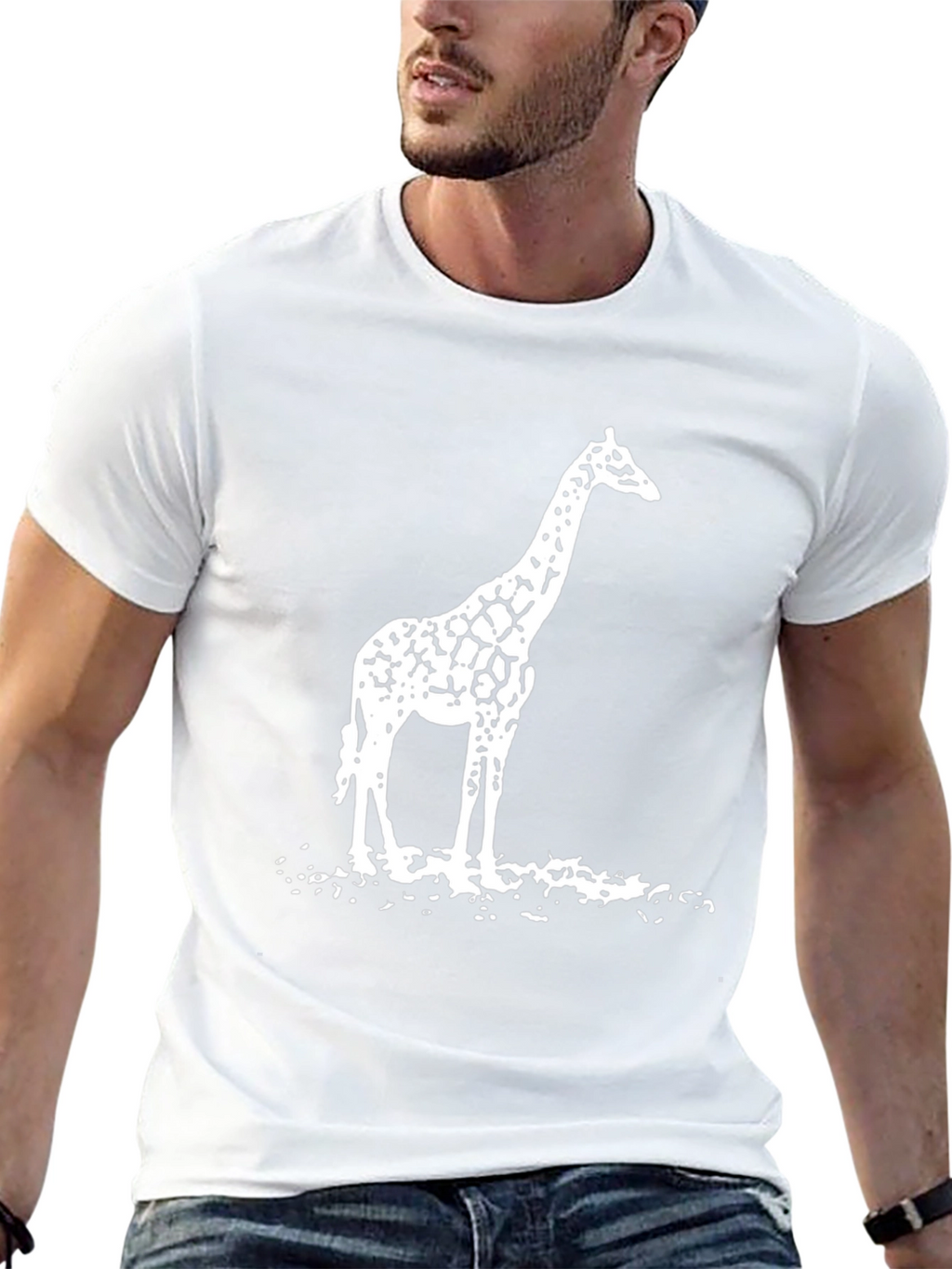 Mens Giraffe Graphic T-Shirt - Black Cotton Tee