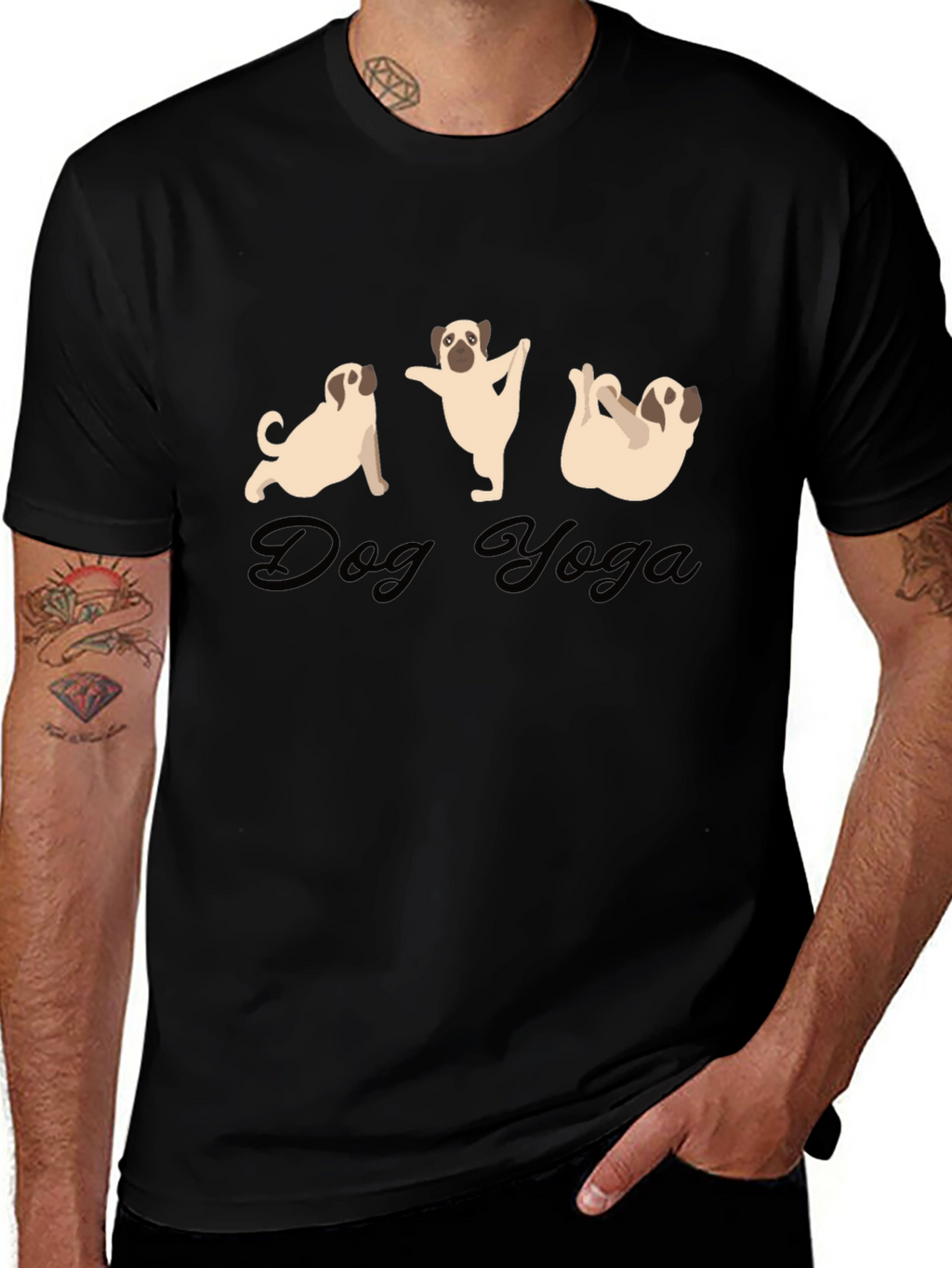 Dog Yoga Black T-Shirt | Funny Pug Tee