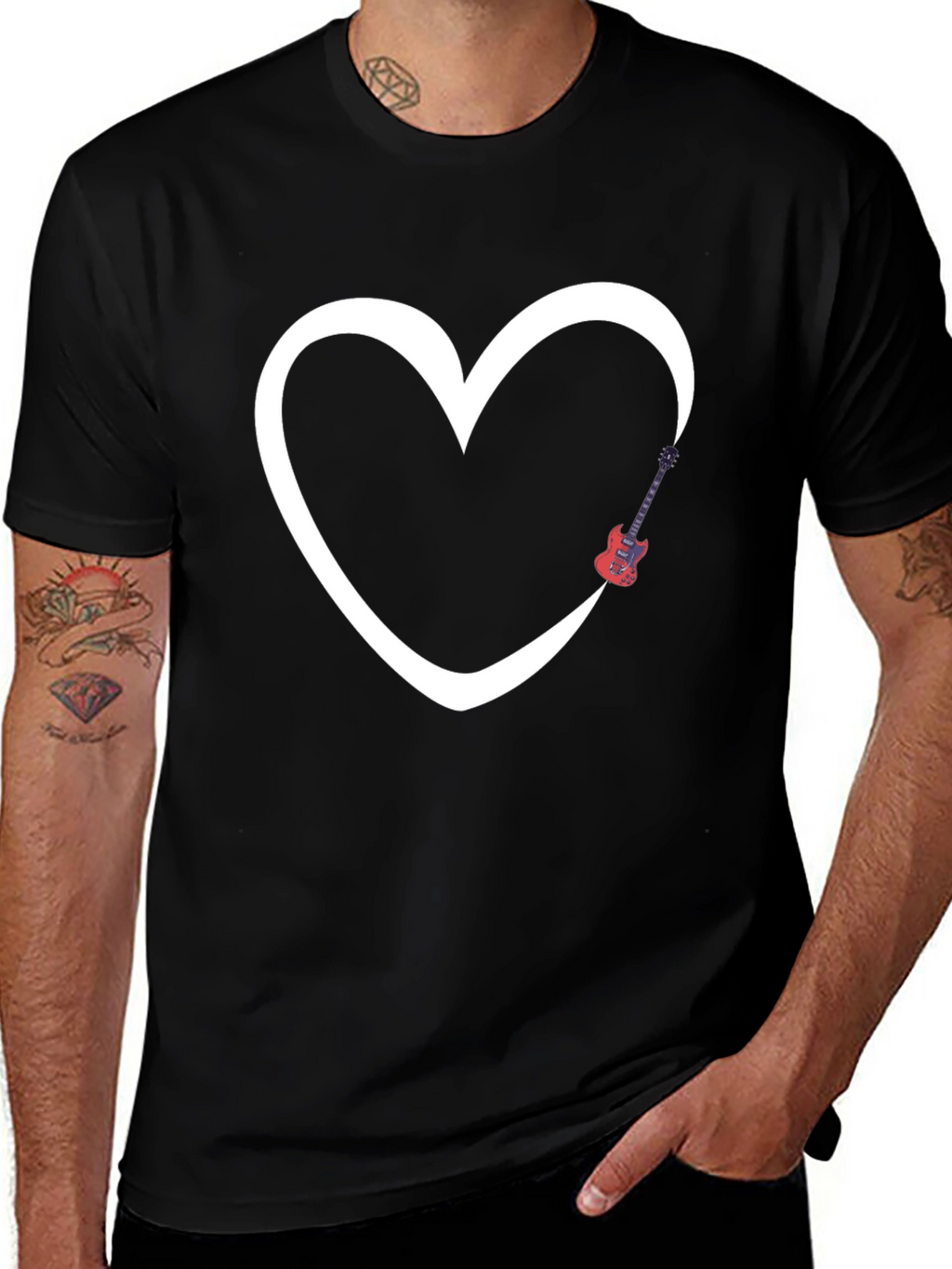 Heart Guitar Graphic Tee - Modern Black T-Shirt