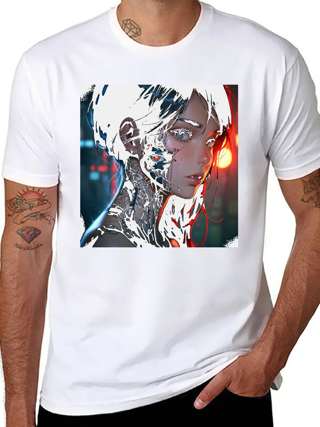 Cyberpunk Anime Girl Graphic Tee - Black