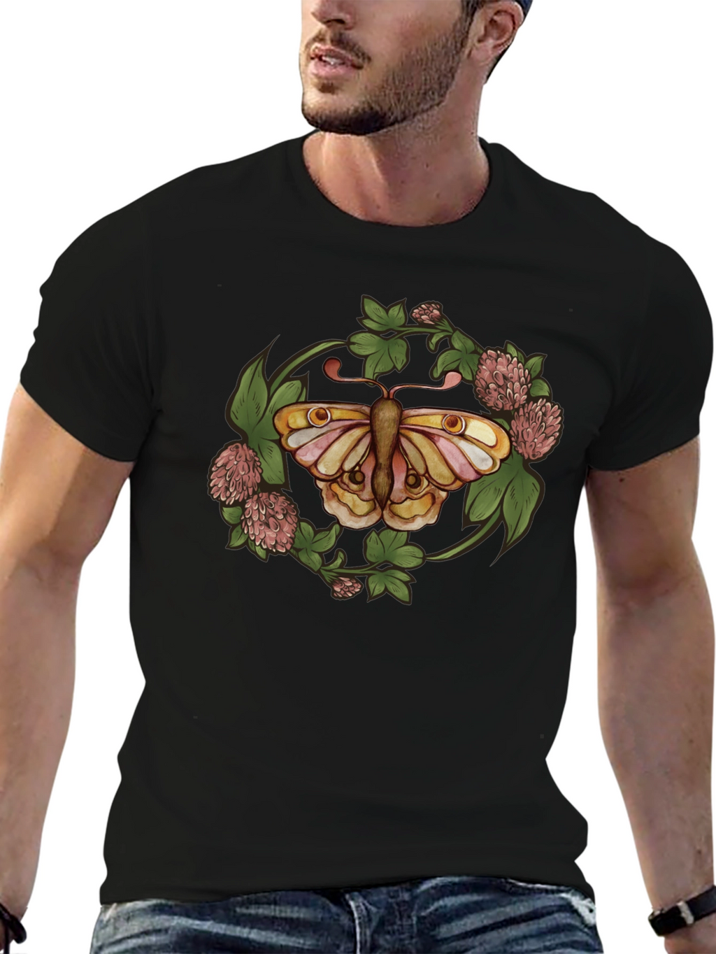 Butterfly Clover Graphic T-Shirt - Nature Inspired Design