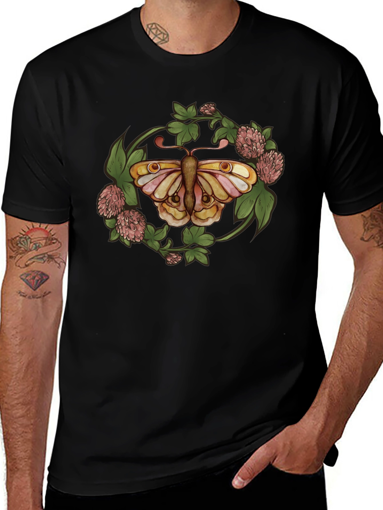 Butterfly Clover Graphic T-Shirt - Nature Inspired Design