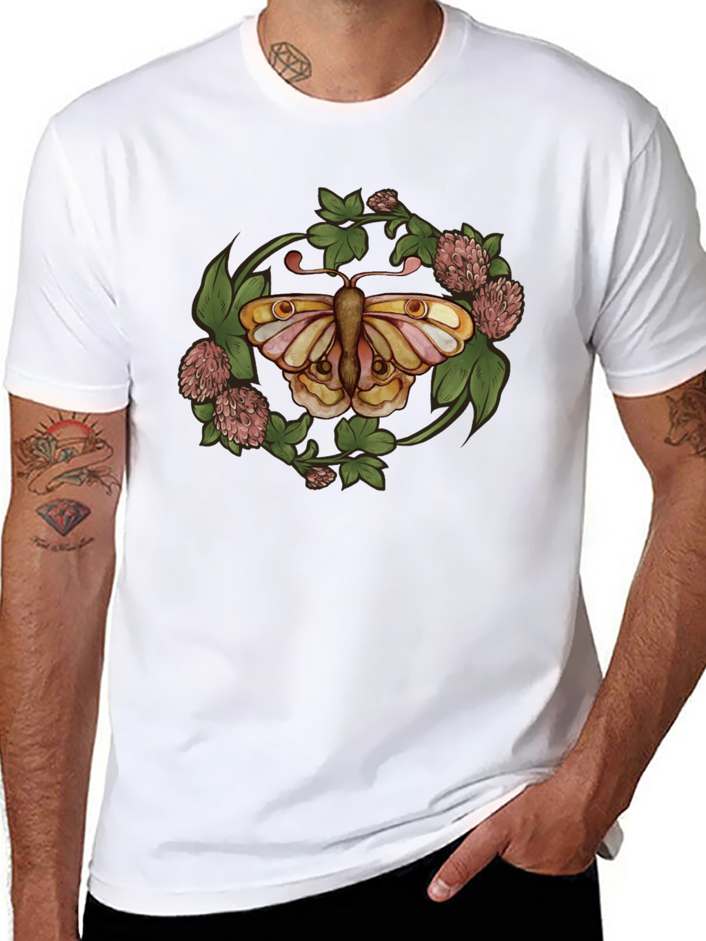Butterfly Clover Graphic T-Shirt - Nature Inspired Design