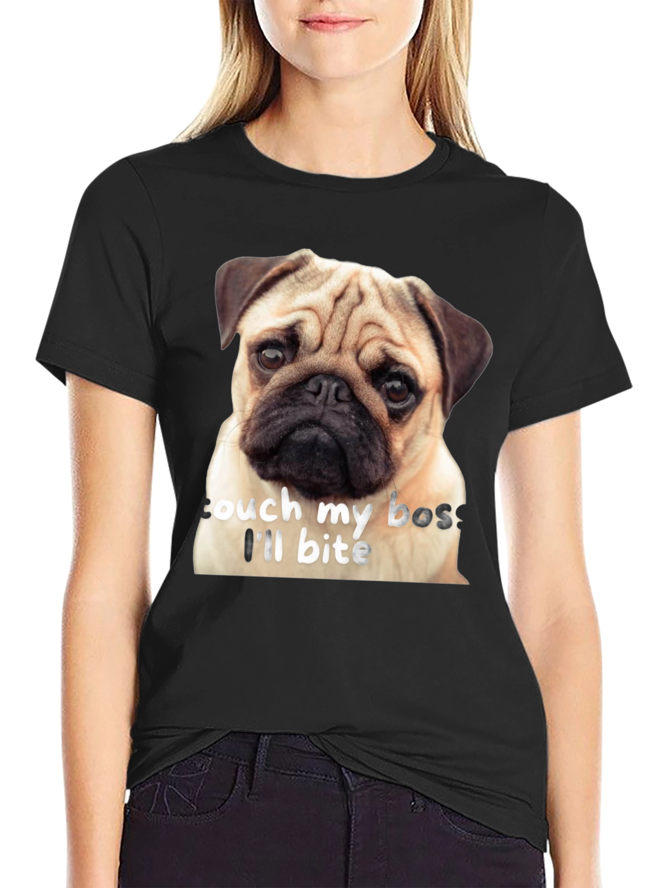 Funny Pug Dog T-Shirt - Touch My Boss Ill Bite