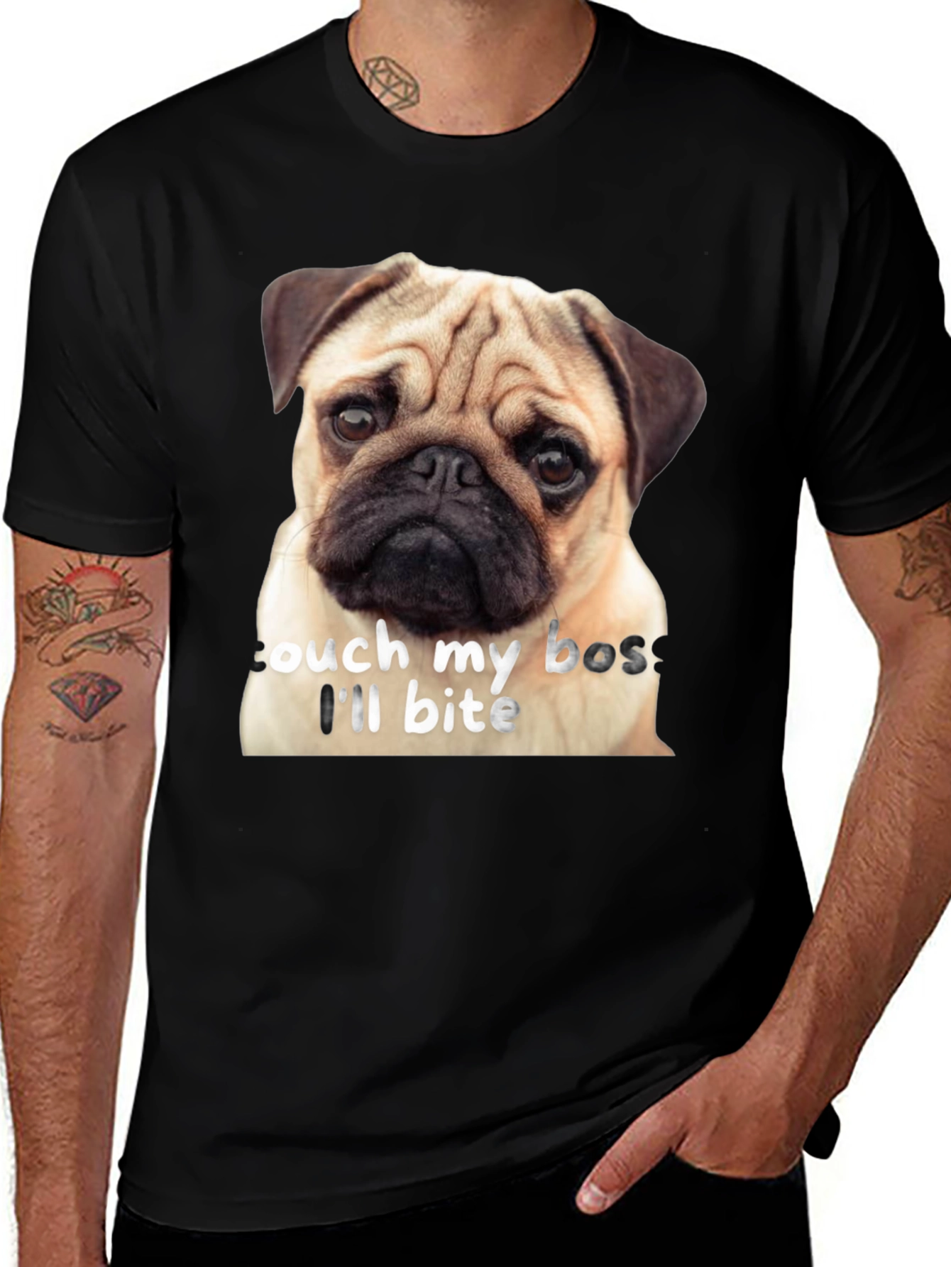 Funny Pug Dog T-Shirt - Touch My Boss Ill Bite