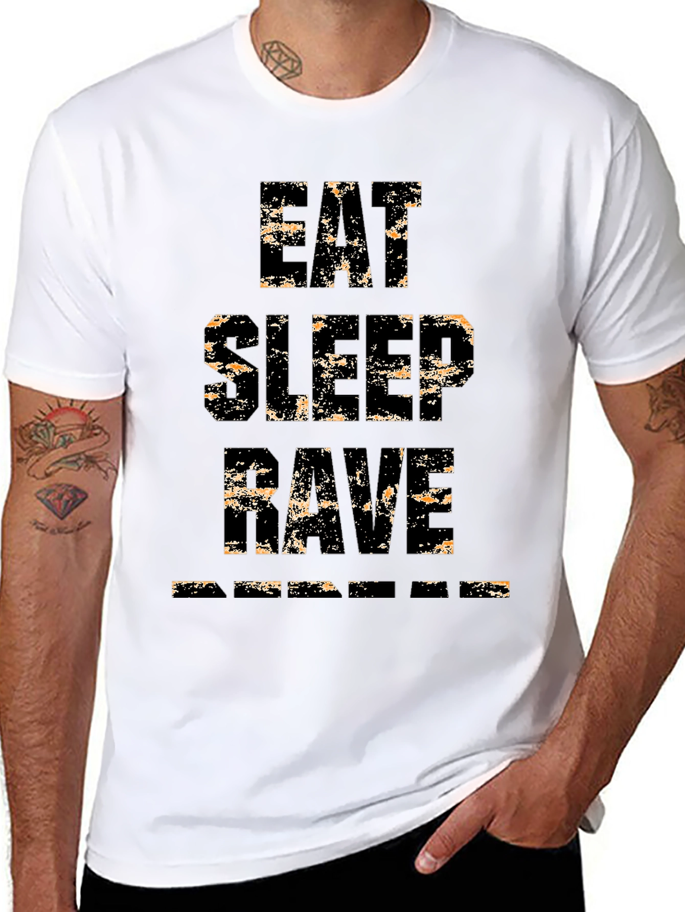 Eat Sleep Rave Repeat Mens Black Graphic T-Shirt