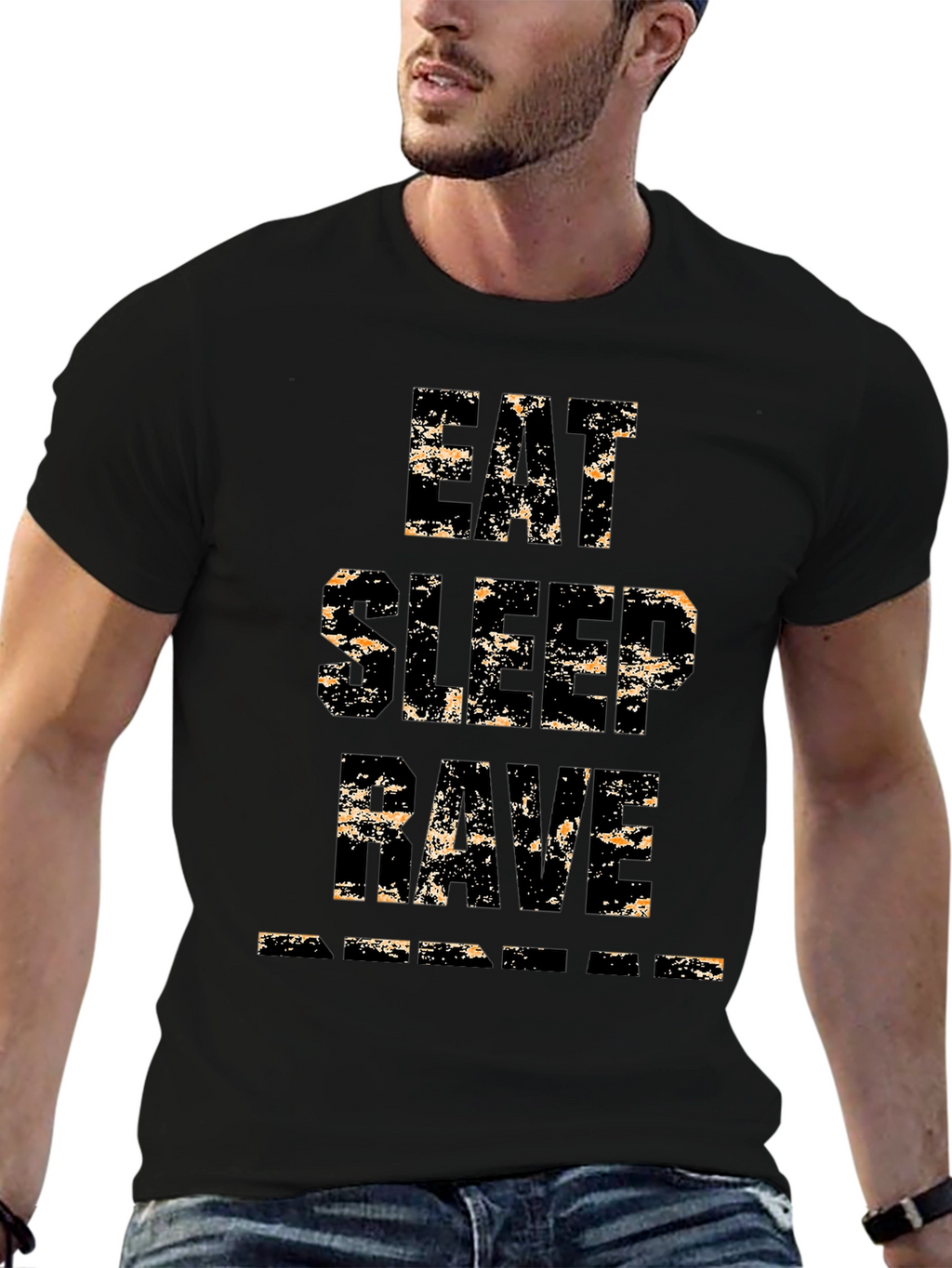 Eat Sleep Rave Repeat Mens Black Graphic T-Shirt