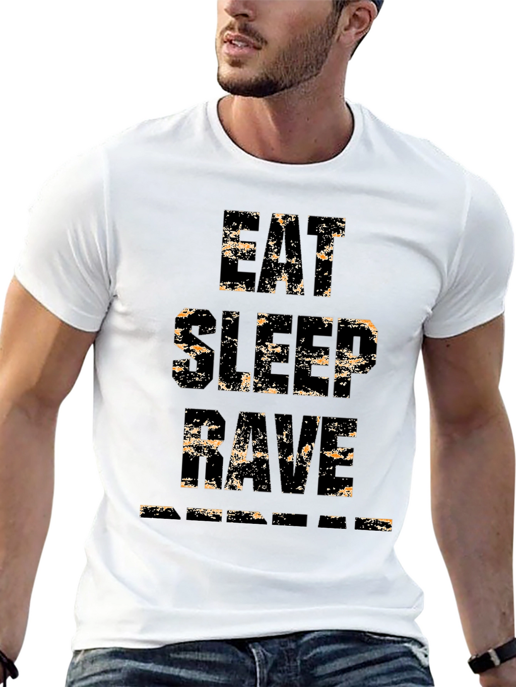 Eat Sleep Rave Repeat Mens Black Graphic T-Shirt