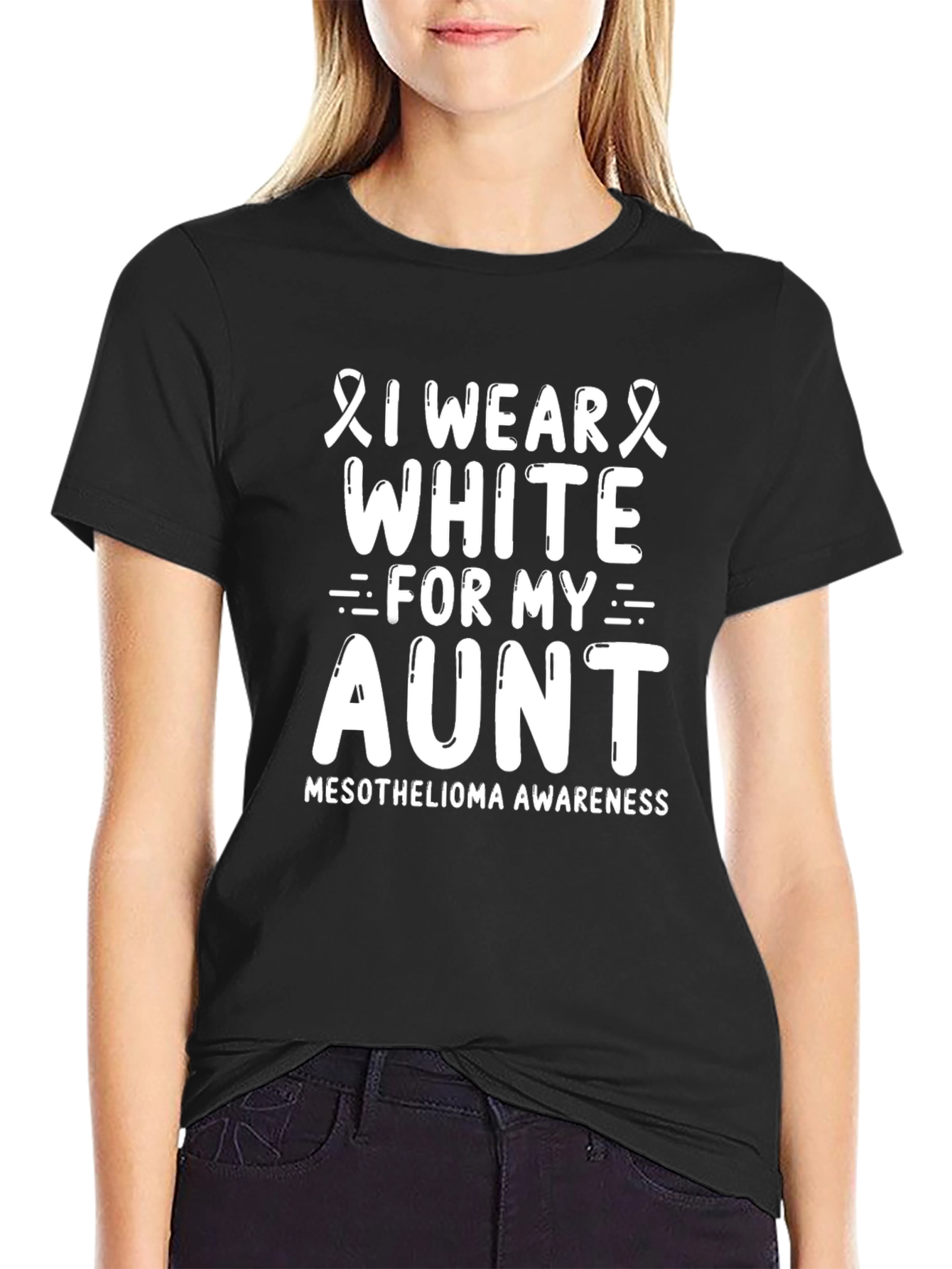 I Wear White For My Aunt T-Shirt - Mesothelioma Awareness