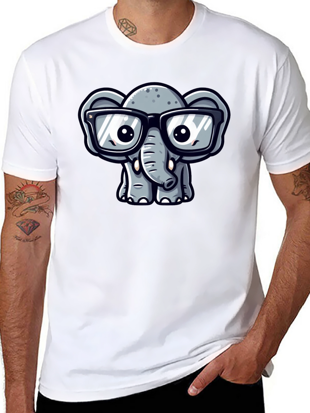 Nerdy Elephant T-Shirt - Cute Cartoon Design