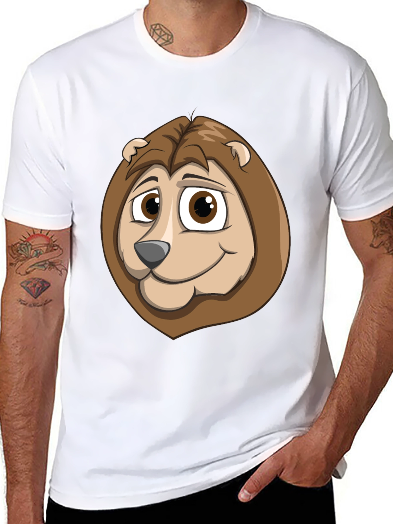 Cartoon Lion Graphic Tee - Black Cotton Shirt