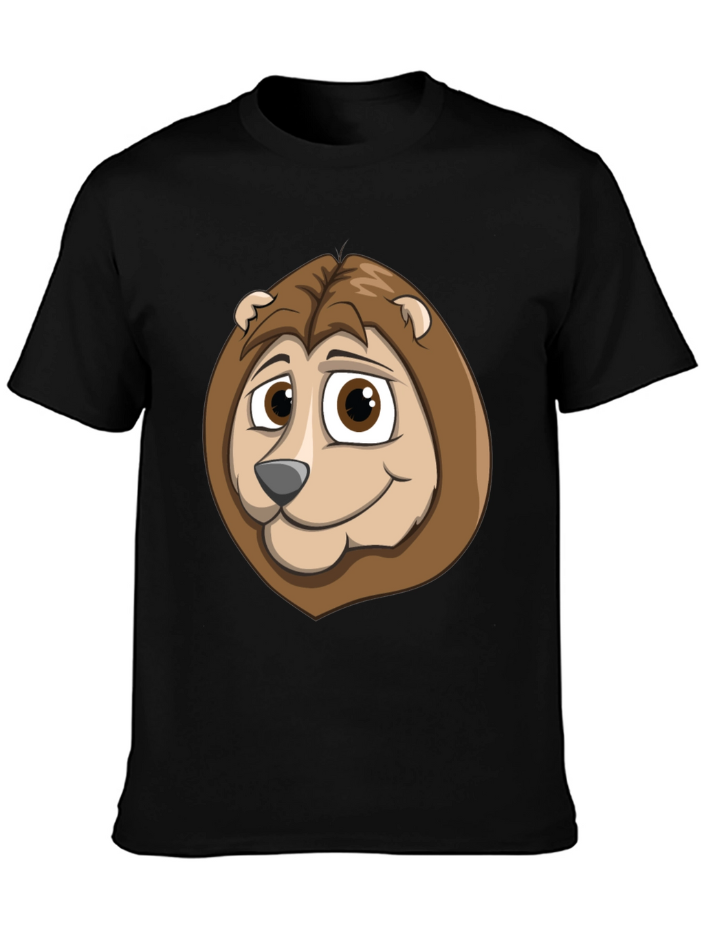 Cartoon Lion Graphic Tee - Black Cotton Shirt