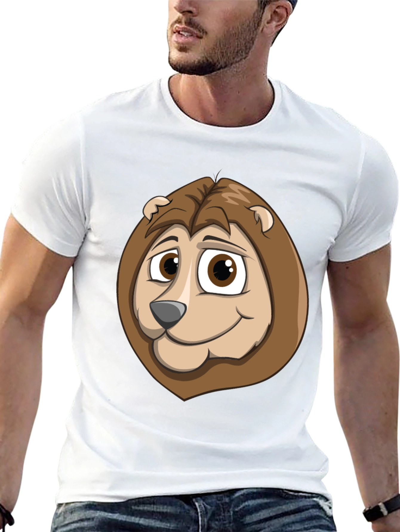 Cartoon Lion Graphic Tee - Black Cotton Shirt