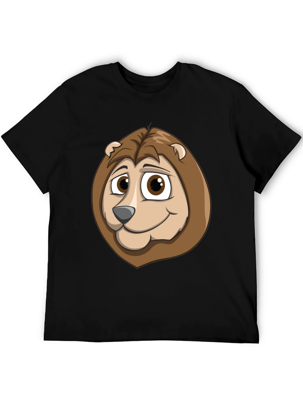 Cartoon Lion Graphic Tee - Black Cotton Shirt