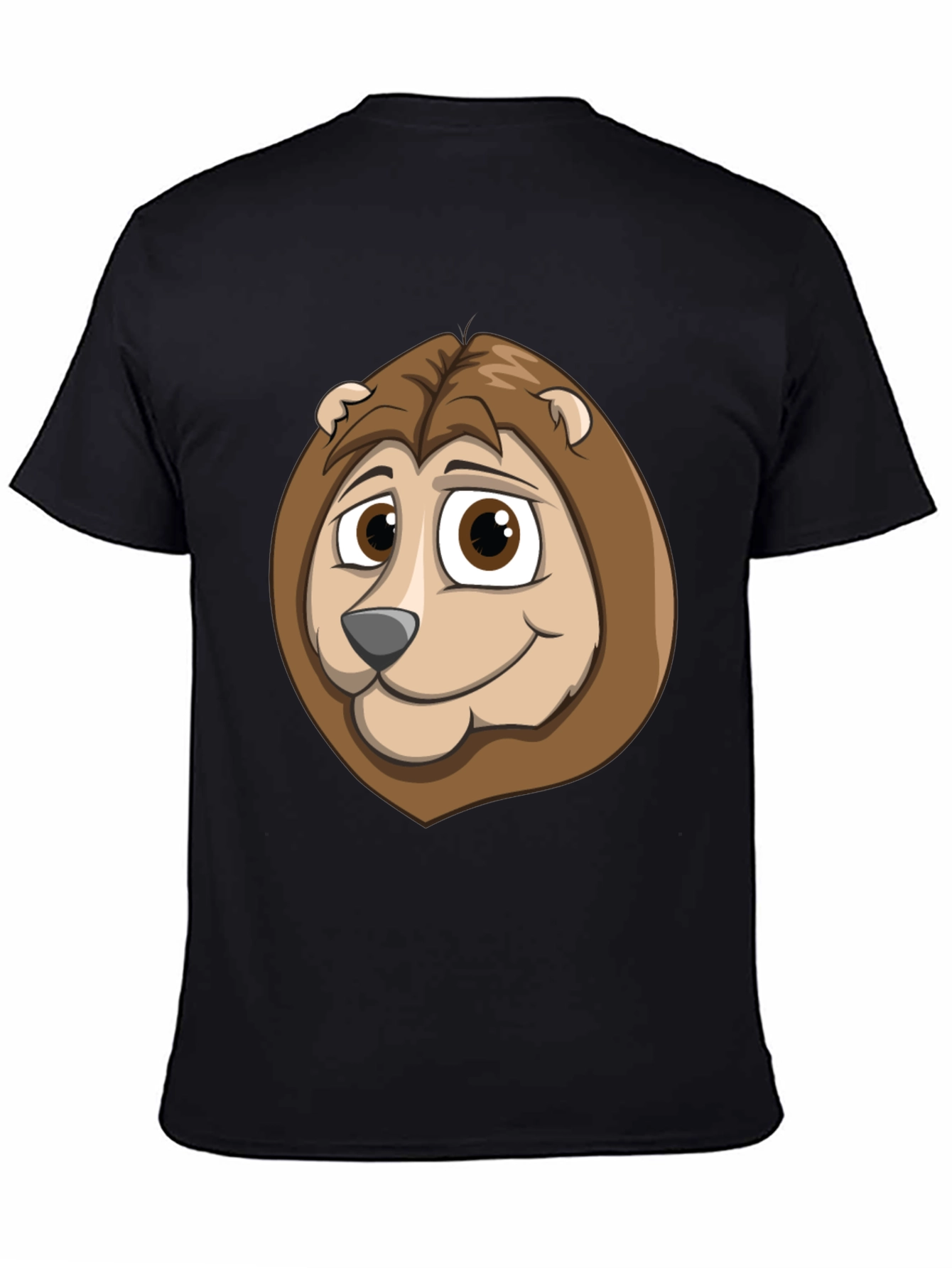 Cartoon Lion Graphic Tee - Black Cotton Shirt