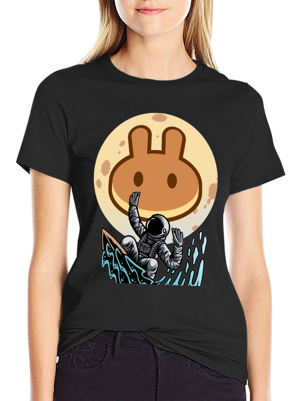 Astronaut Surfing T-Shirt - Moon Rabbit Design