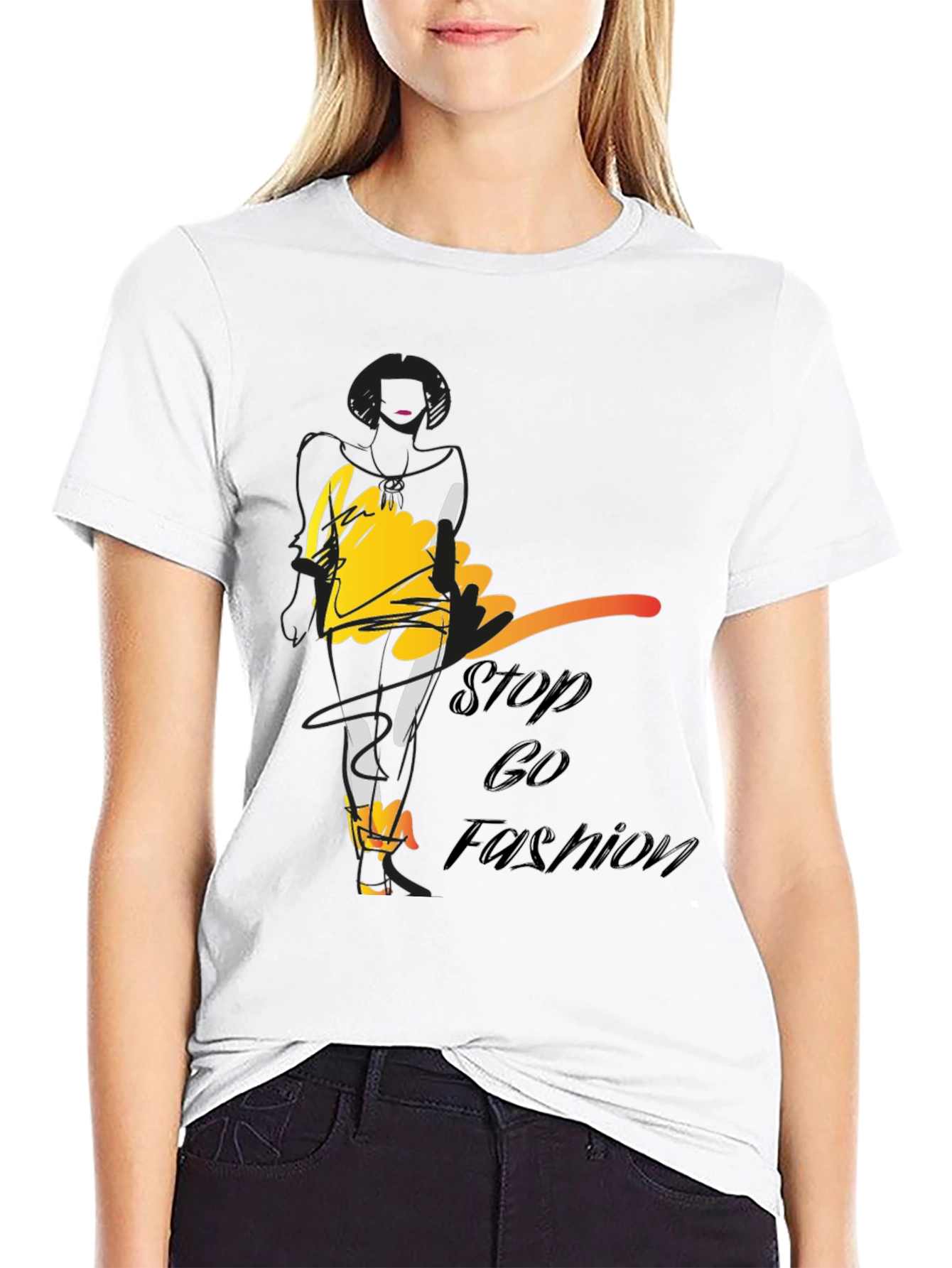 Stylish Stop & Go Fashion Black Graphic Tee