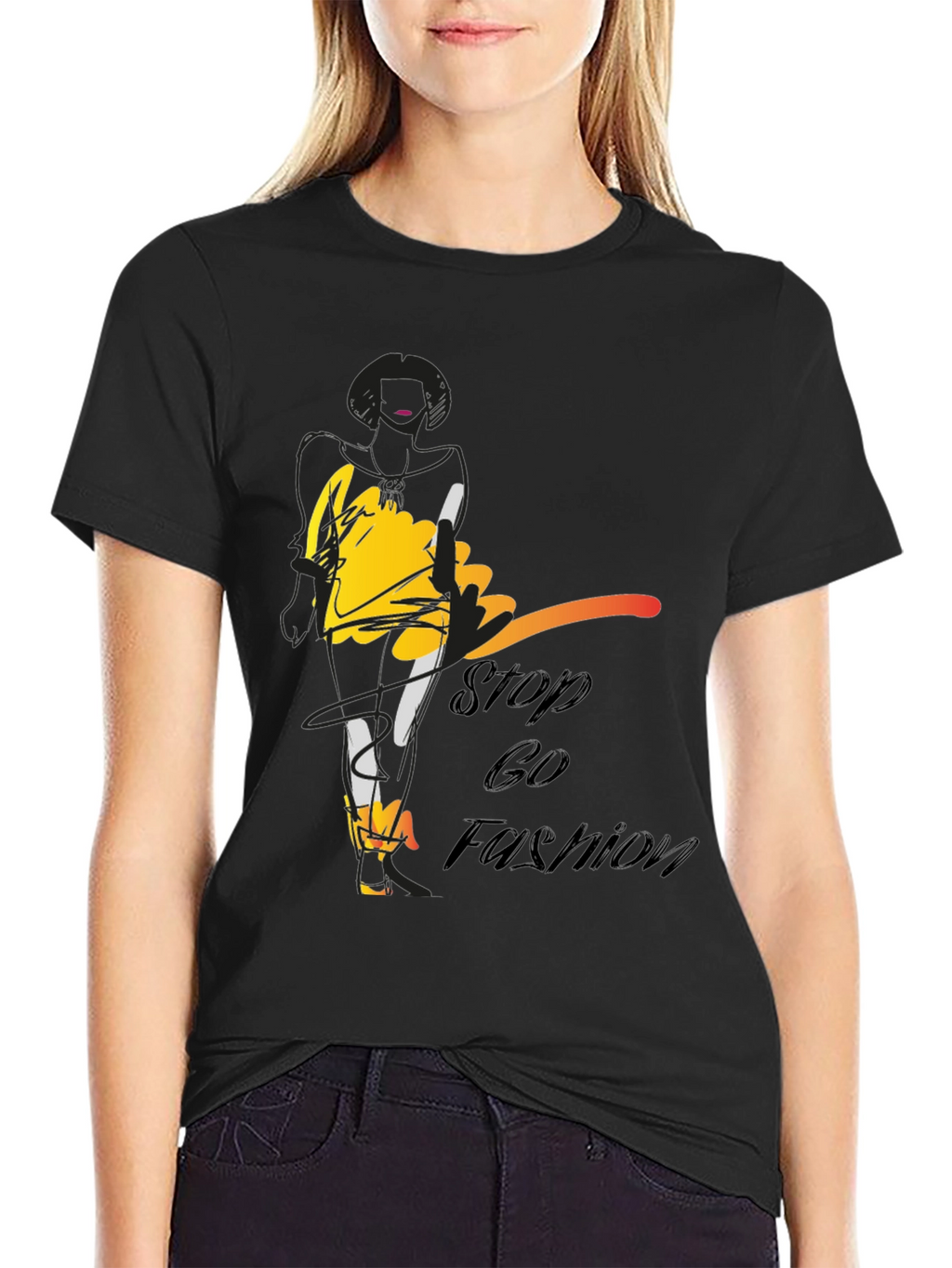 Stylish Stop & Go Fashion Black Graphic Tee