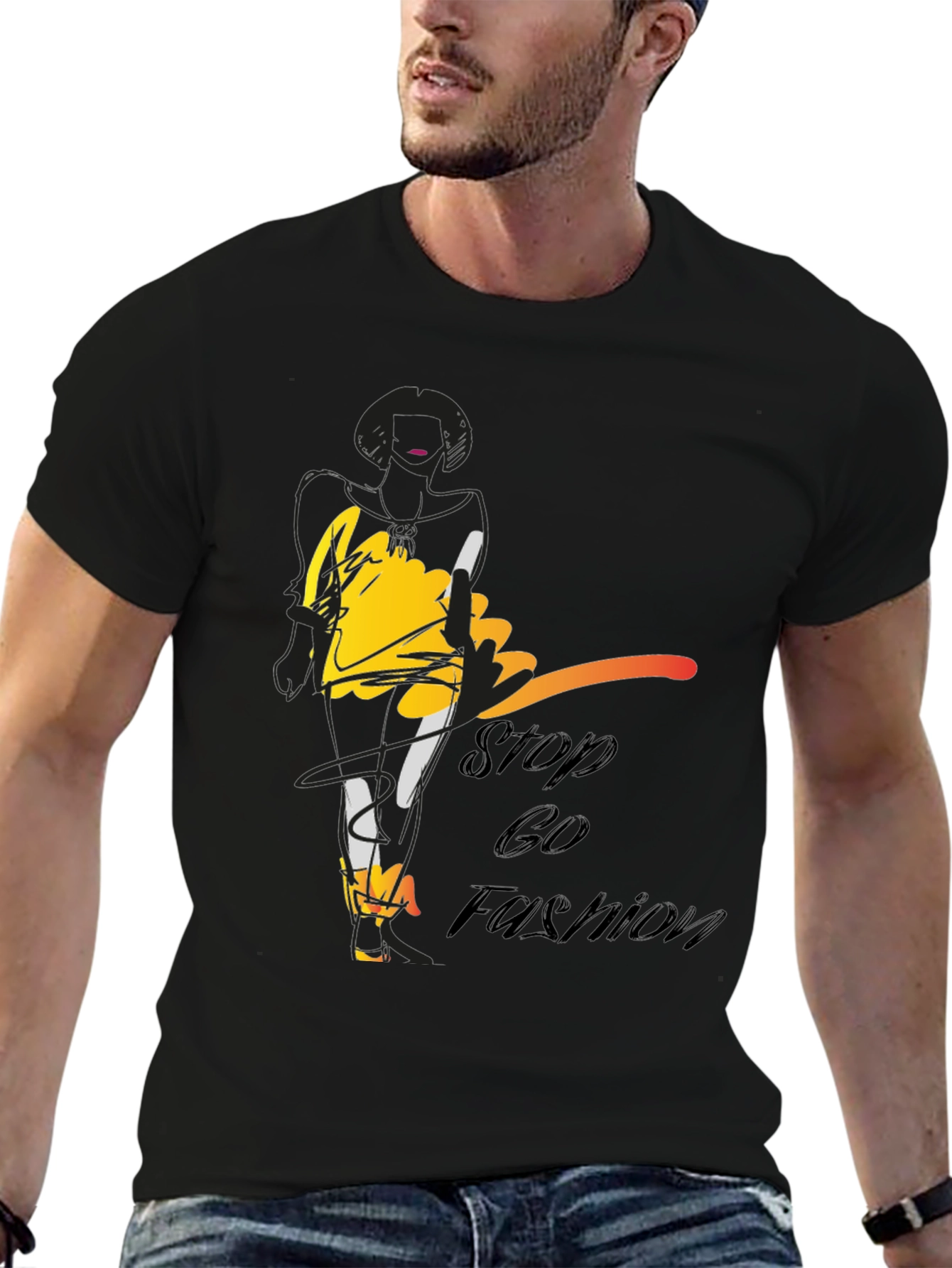 Stylish Stop & Go Fashion Black Graphic Tee