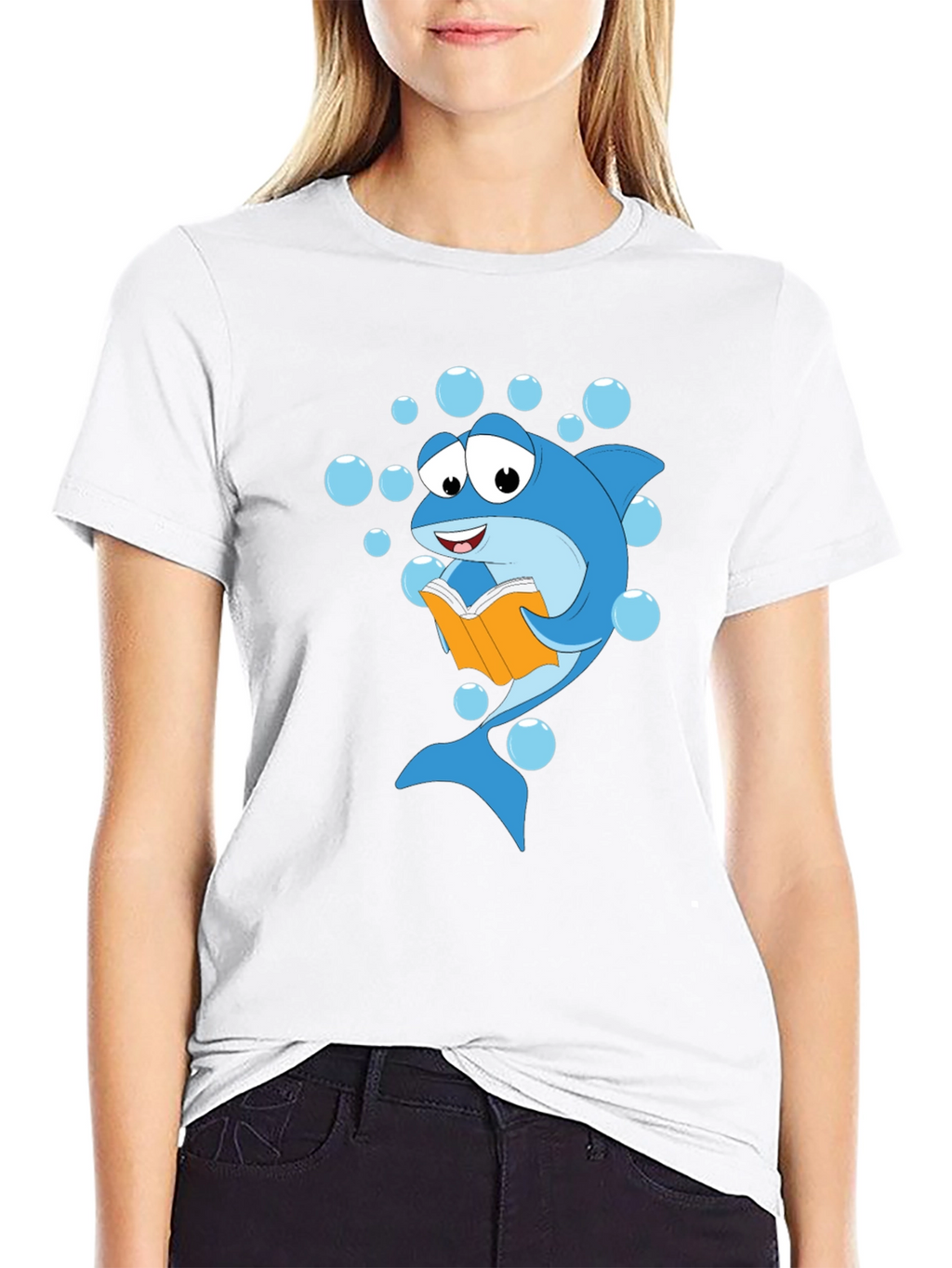 Reading Shark Graphic Tee - Black Cotton T-Shirt