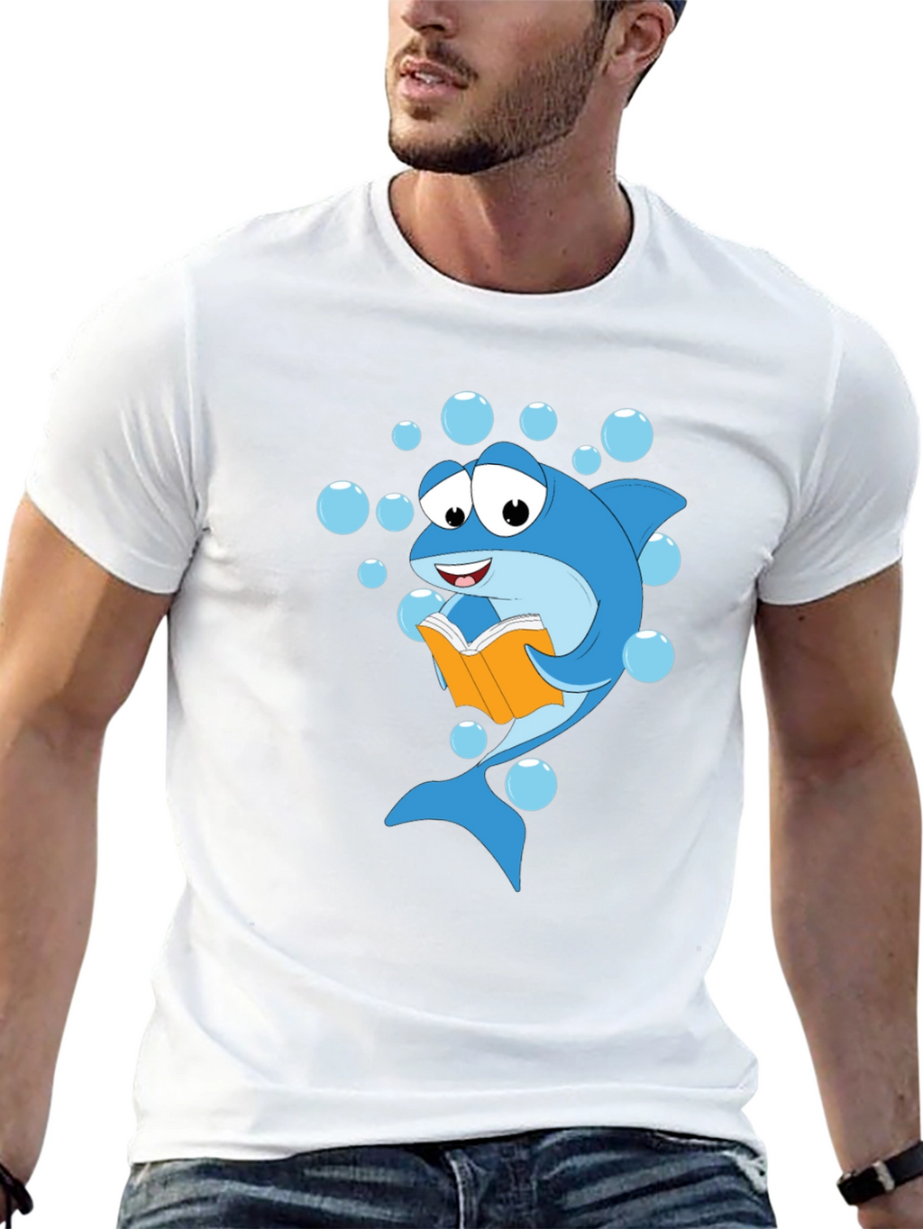 Reading Shark Graphic Tee - Black Cotton T-Shirt