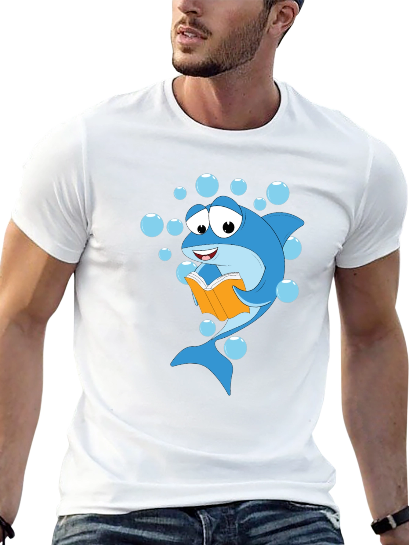 Reading Shark Graphic Tee - Black Cotton T-Shirt
