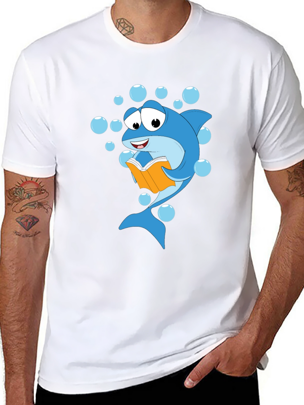 Reading Shark Graphic Tee - Black Cotton T-Shirt