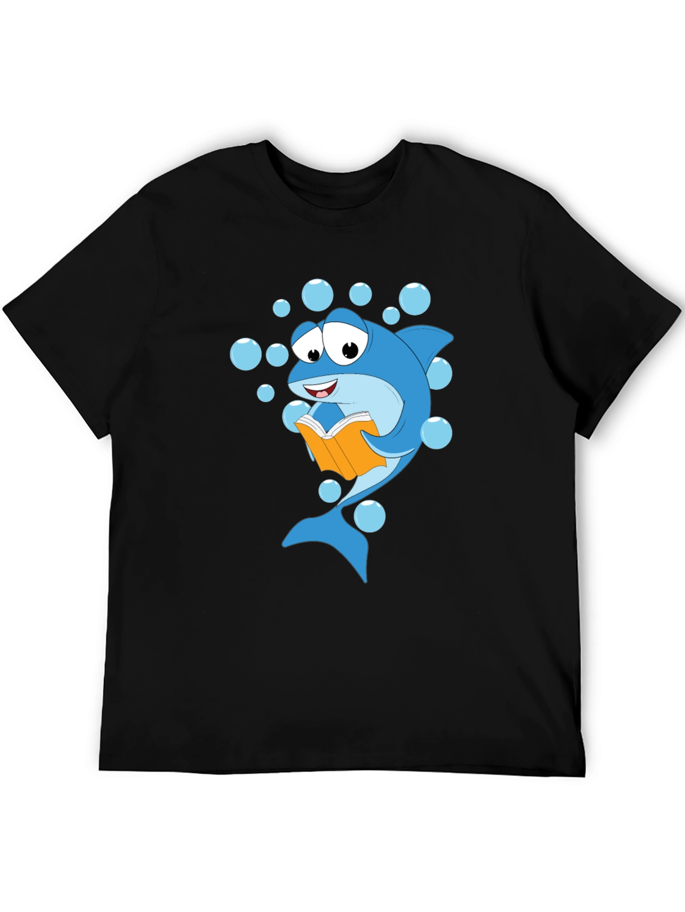 Reading Shark Graphic Tee - Black Cotton T-Shirt
