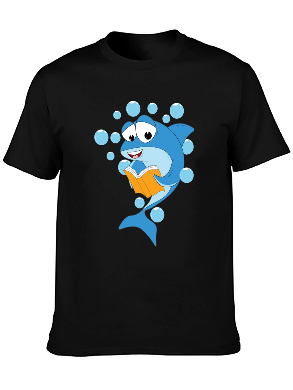 Reading Shark Graphic Tee - Black Cotton T-Shirt