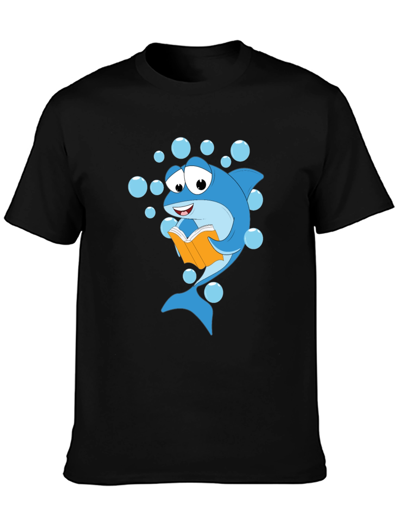 Reading Shark Graphic Tee - Black Cotton T-Shirt