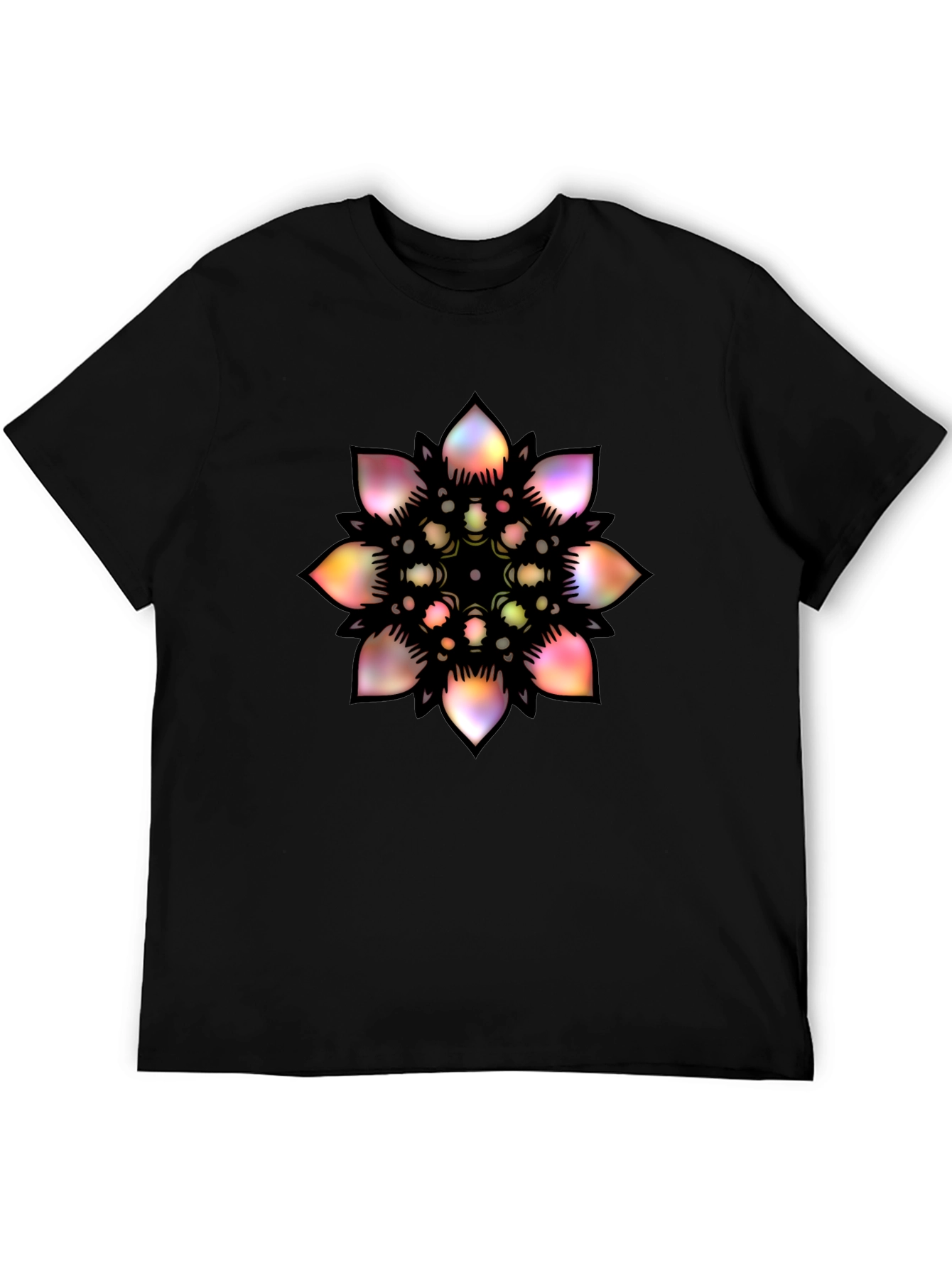 Mens Black T-Shirt with Colorful Mandala Graphic