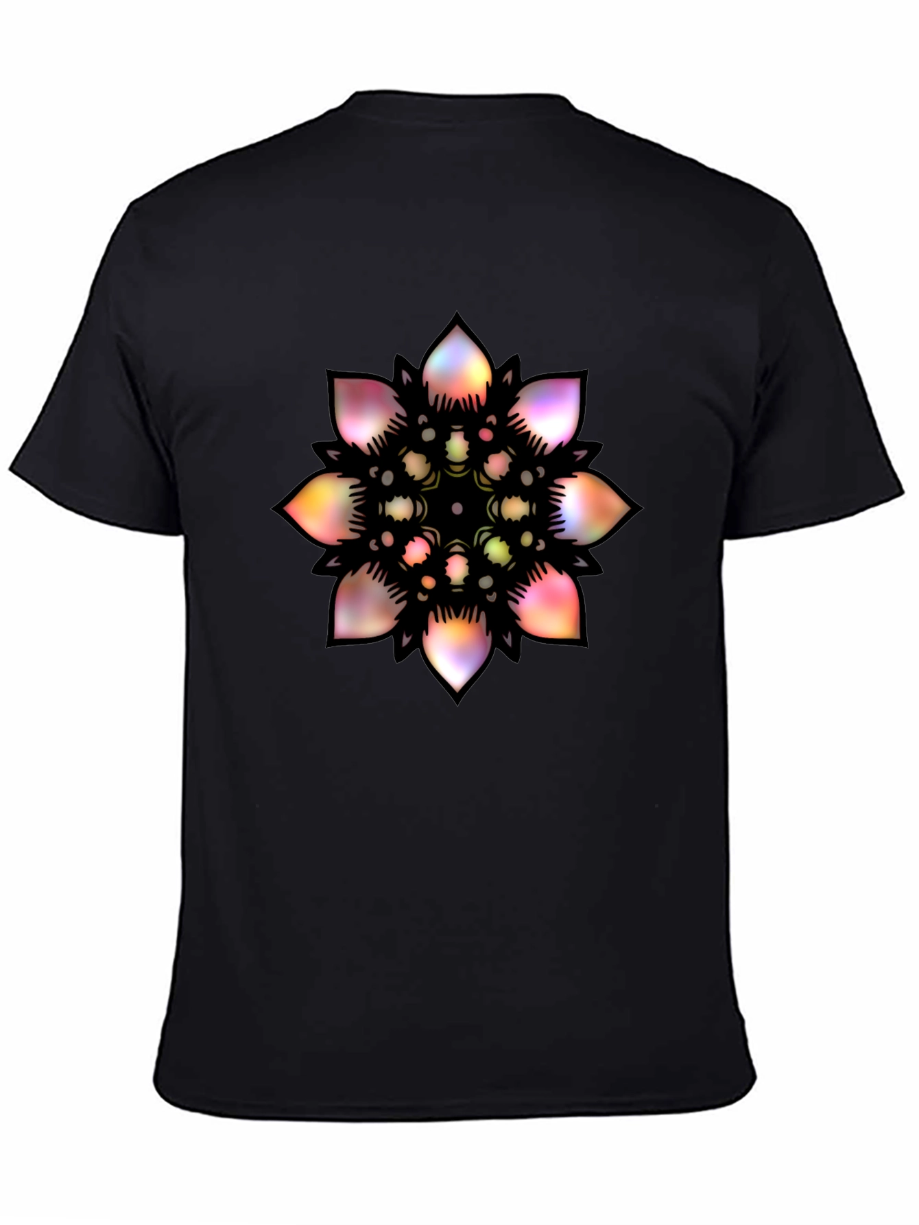 Mens Black T-Shirt with Colorful Mandala Graphic