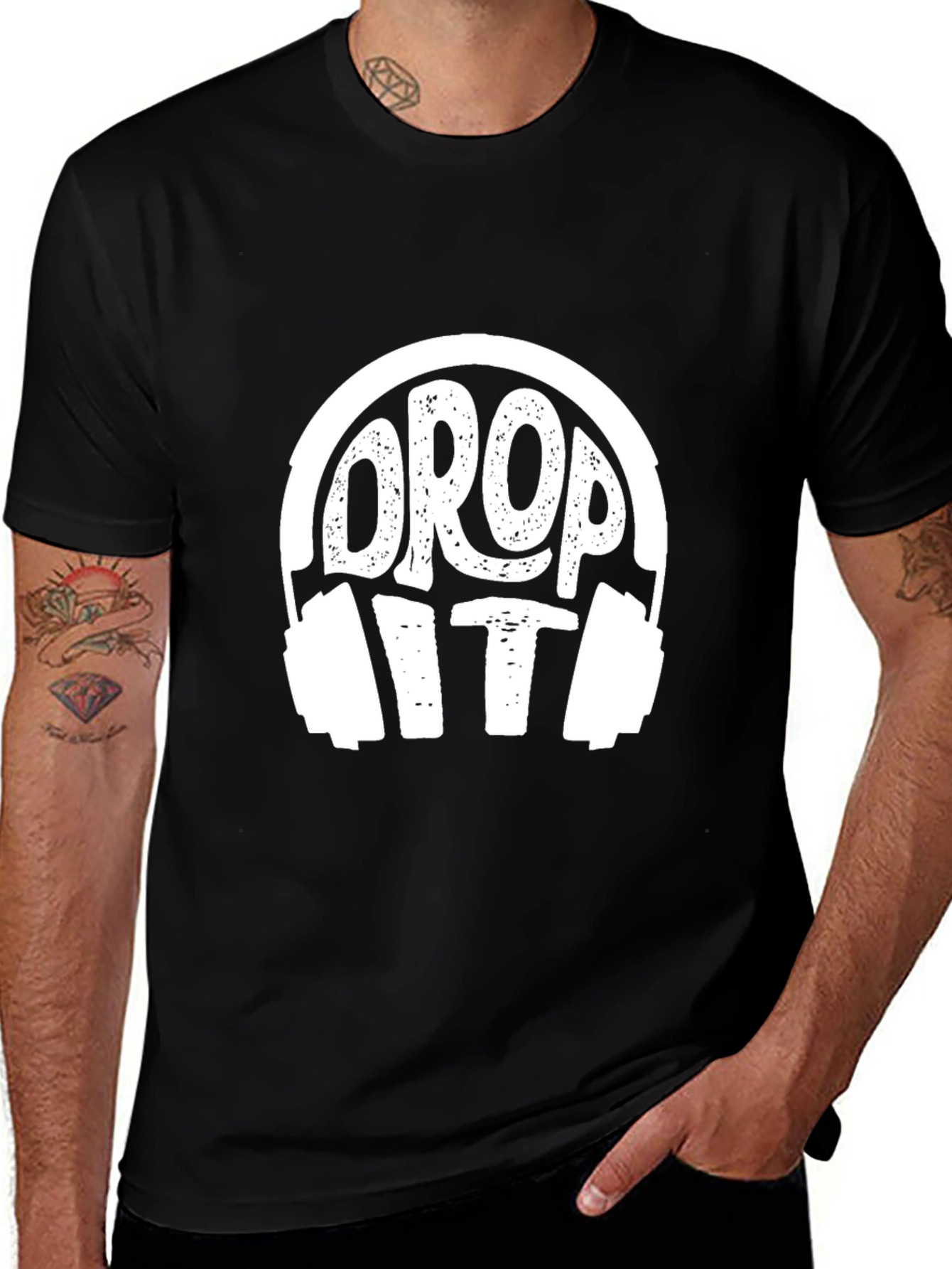 Drop It Headphones Black Graphic T-Shirt