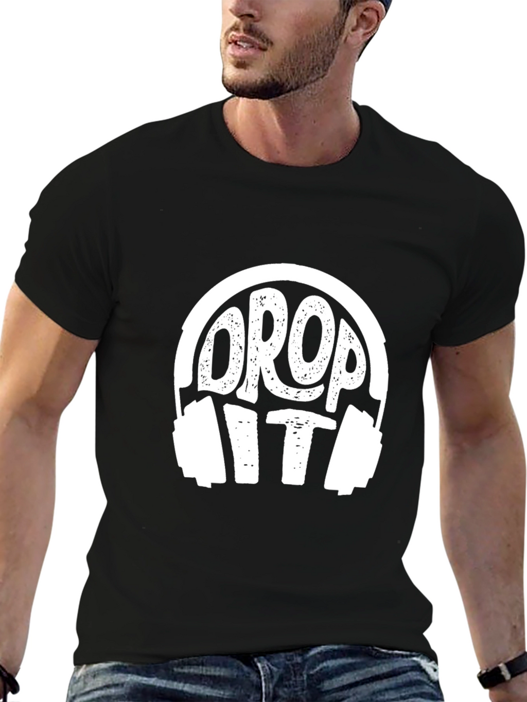 Drop It Headphones Black Graphic T-Shirt