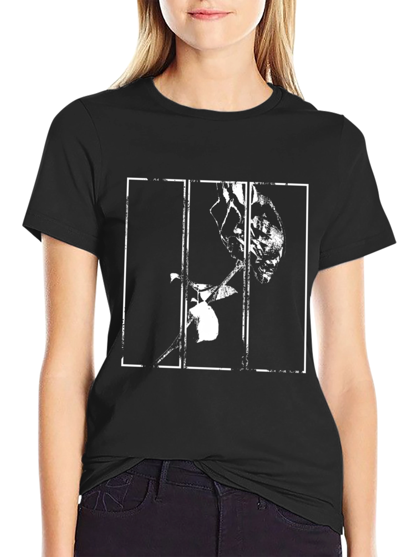 Abstract Rose Graphic Print Black T-Shirt