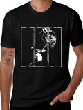 Abstract Rose Graphic Print Black T-Shirt