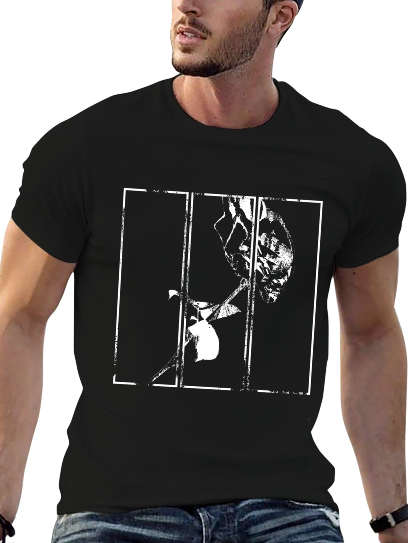 Abstract Rose Graphic Print Black T-Shirt