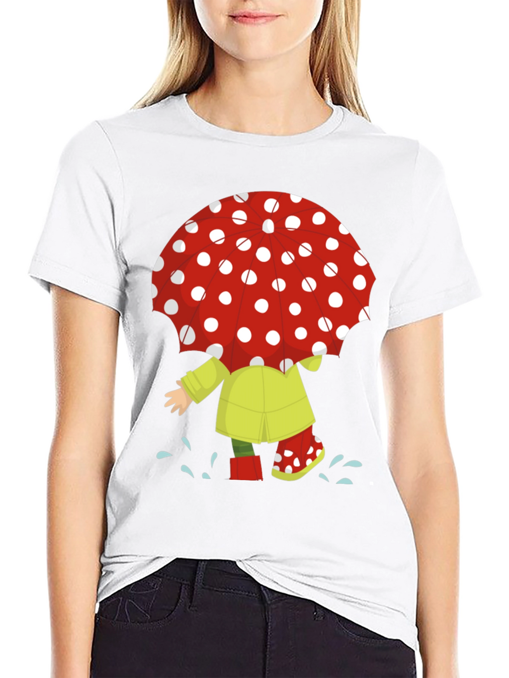 Rainy Day Fun T-Shirt: Cartoon Umbrella & Raincoat